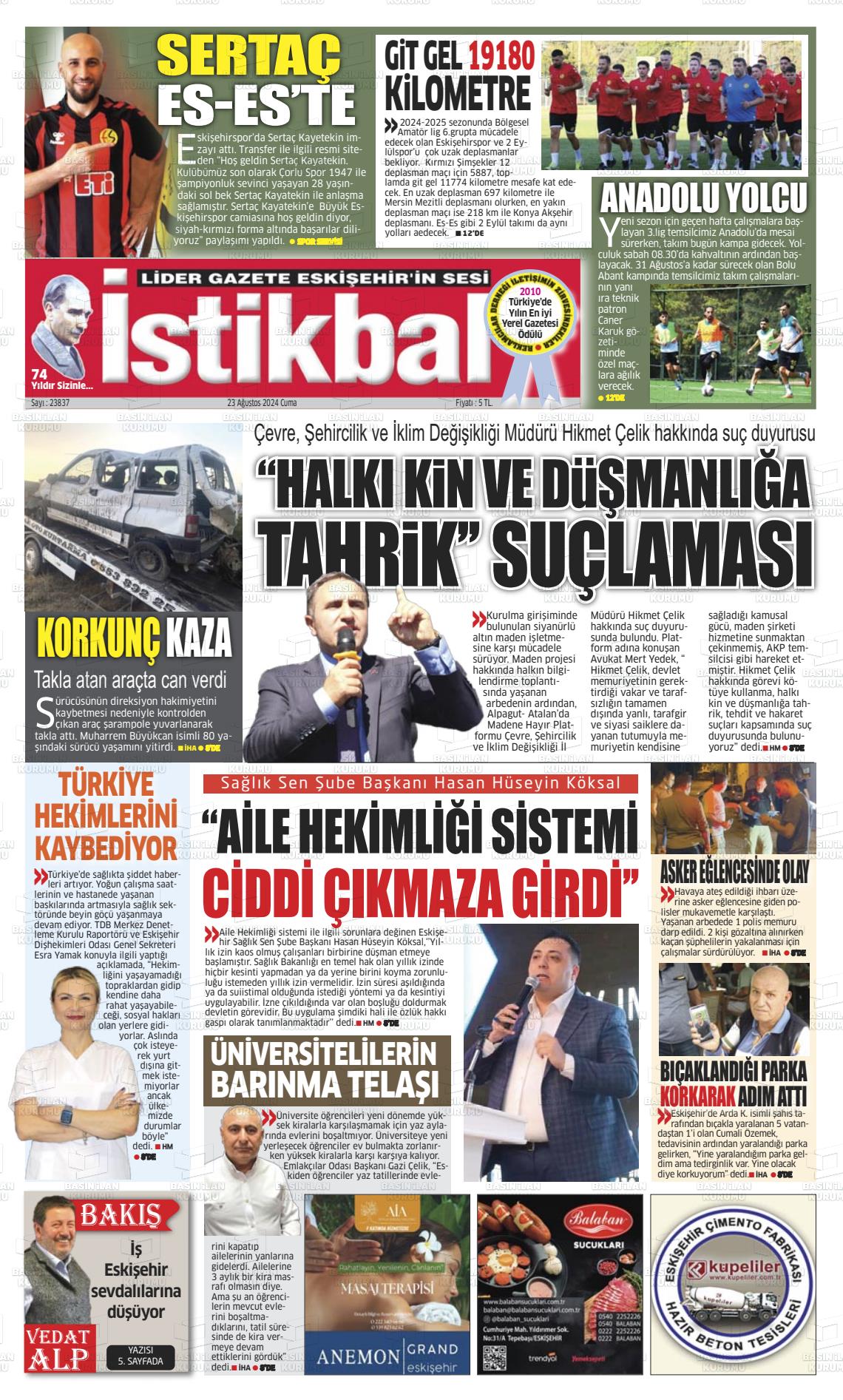 23 Ağustos 2024 İstikbal Gazete Manşeti