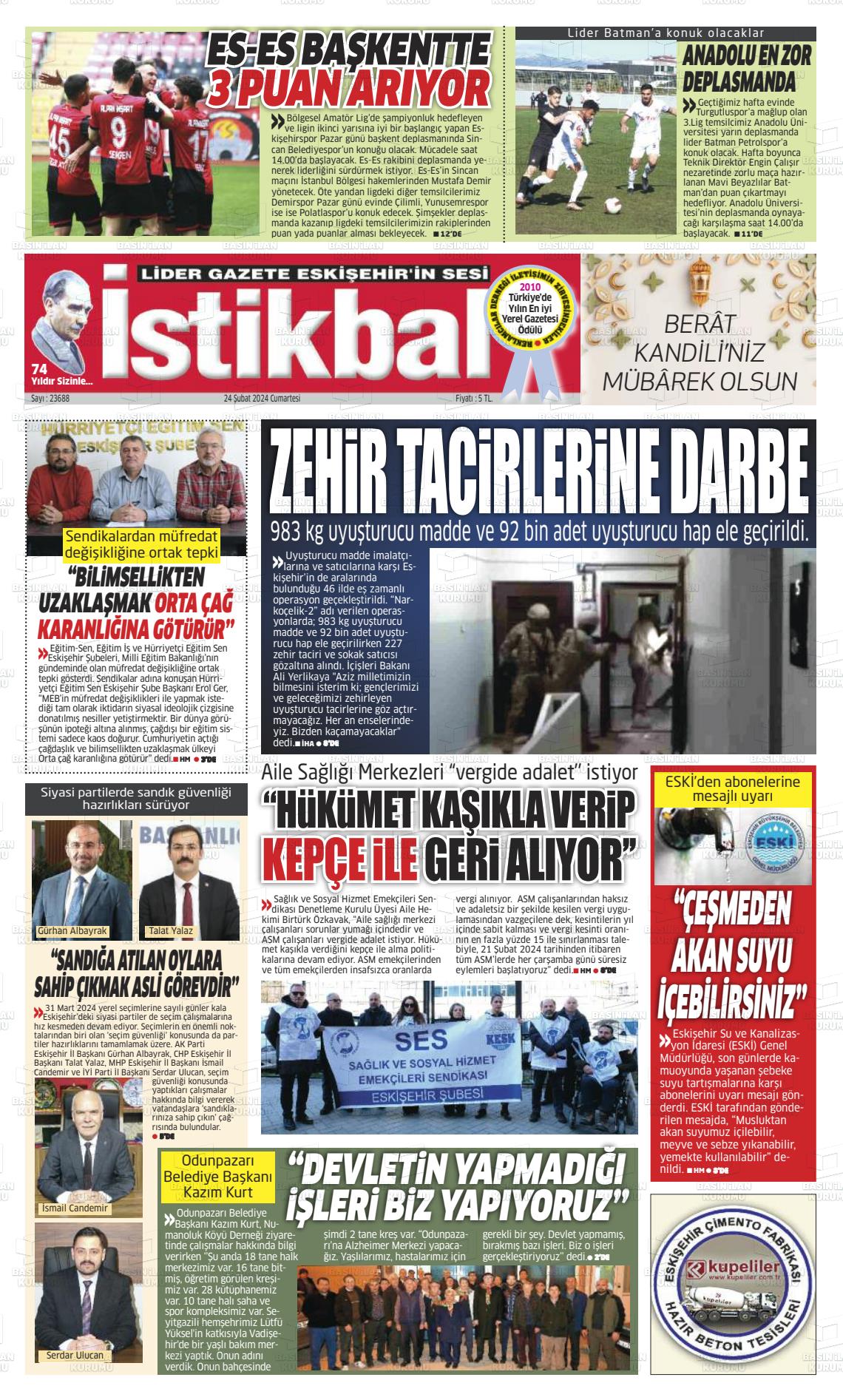 24 Şubat 2024 İstikbal Gazete Manşeti