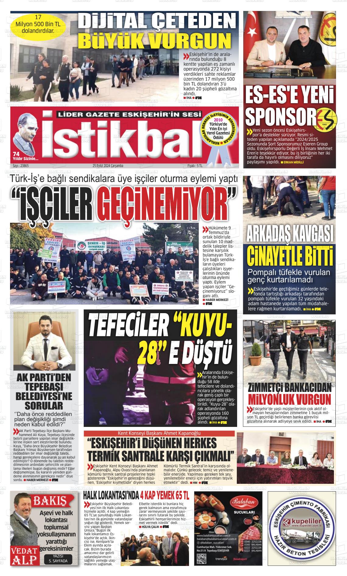 25 Eylül 2024 İstikbal Gazete Manşeti