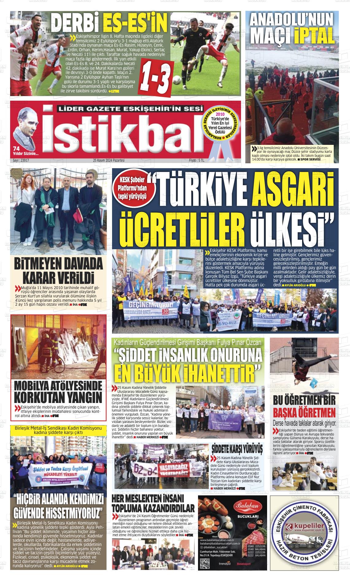 25 Kasım 2024 İstikbal Gazete Manşeti