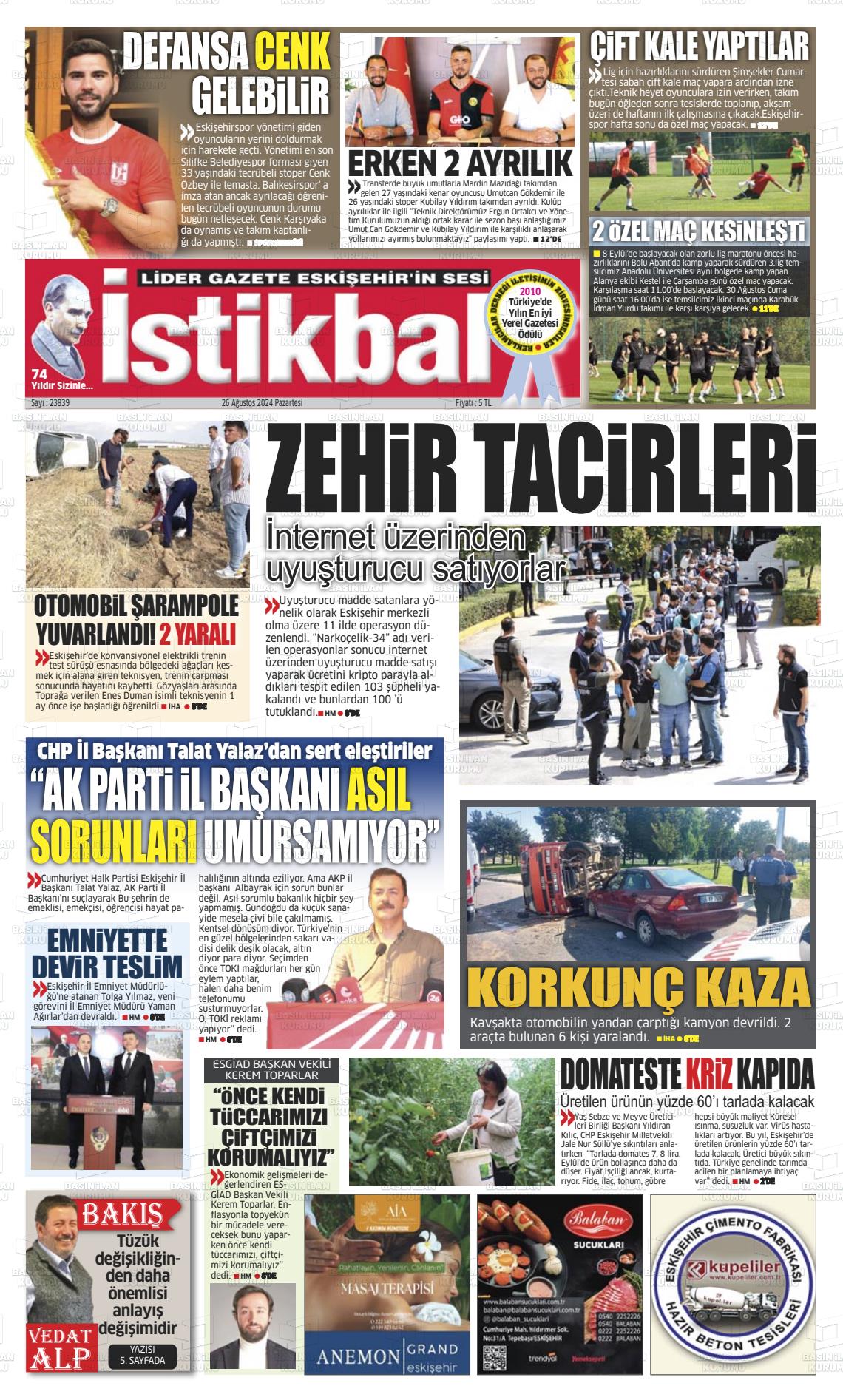 26 Ağustos 2024 İstikbal Gazete Manşeti