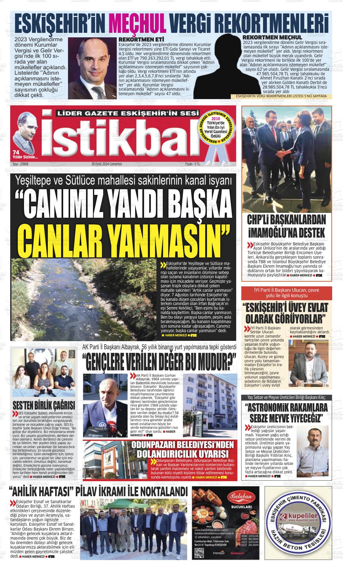 28 Eylül 2024 İstikbal Gazete Manşeti