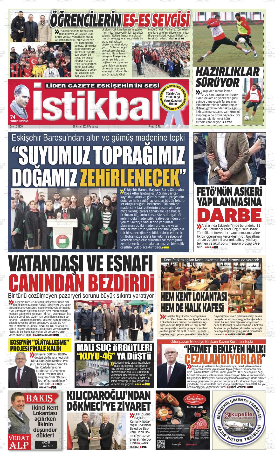 21 Aralık 2024 İstikbal Gazete Manşeti