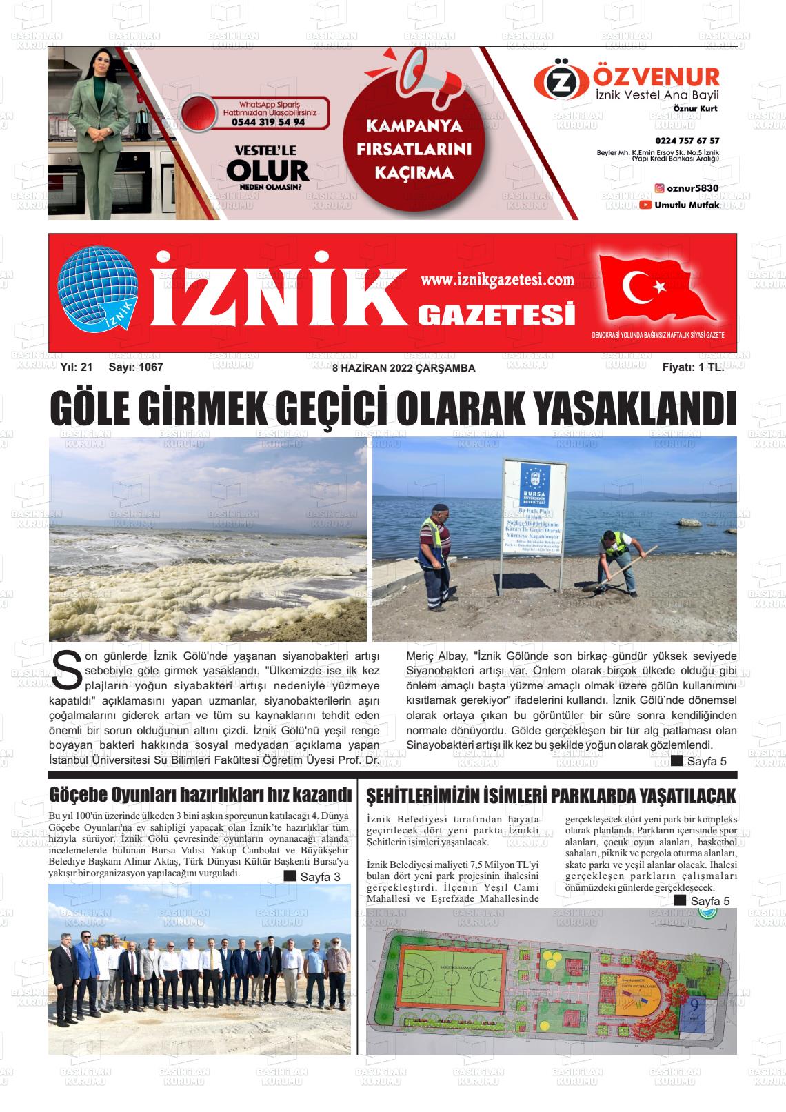 08 Haziran 2022 İznik Gazete Manşeti