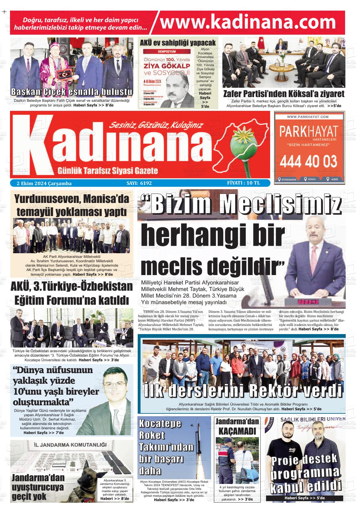 02 Ekim 2024 Kadınana Gazete Manşeti