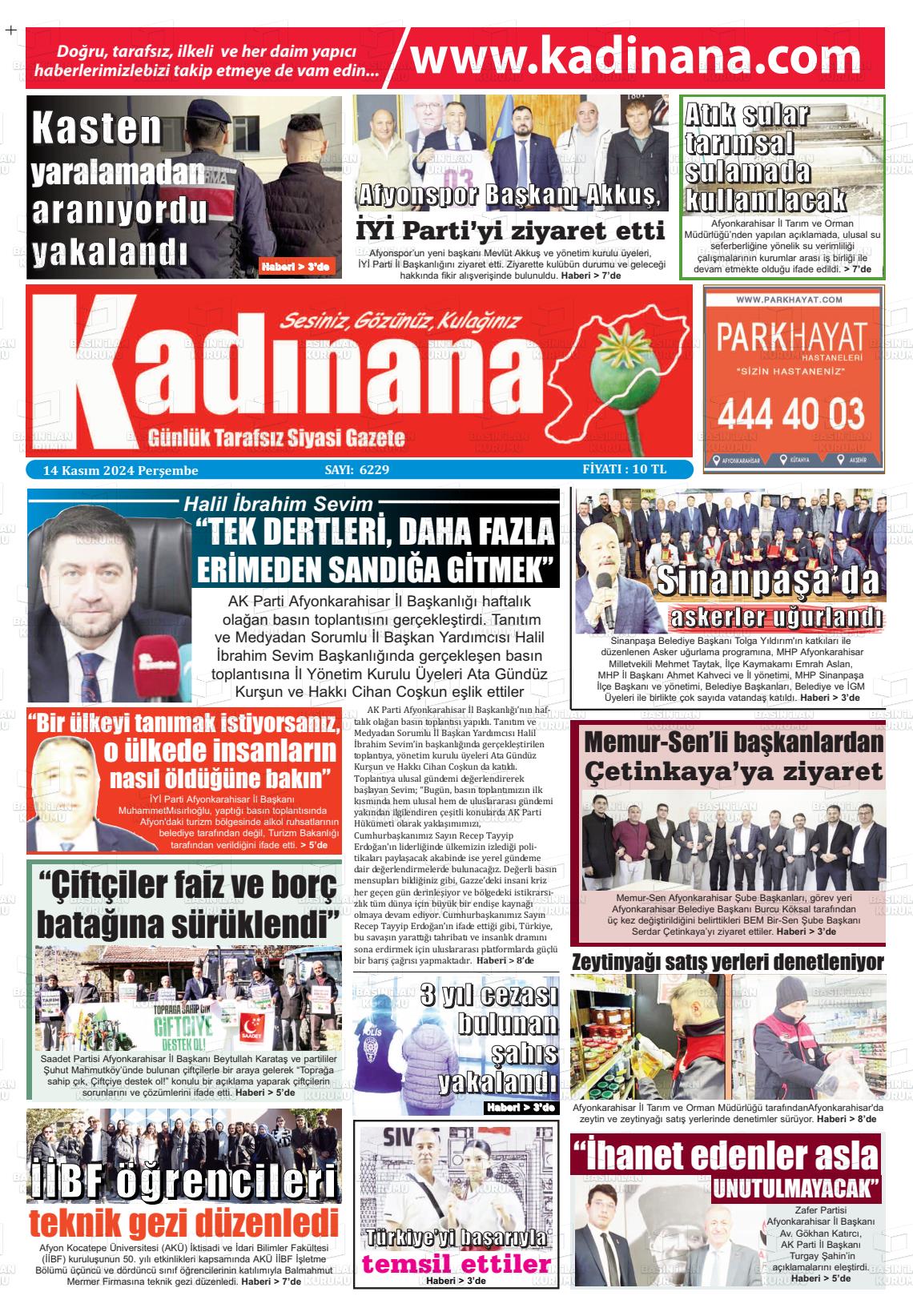 14 Kasım 2024 Kadınana Gazete Manşeti