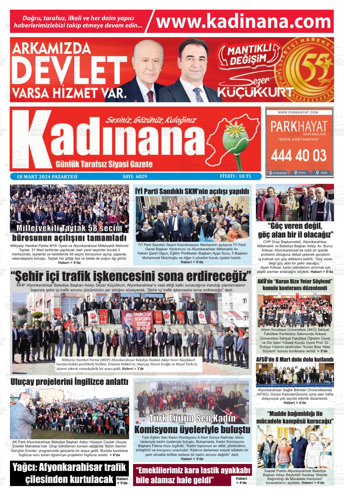 18 Mart 2024 Kadınana Gazete Manşeti