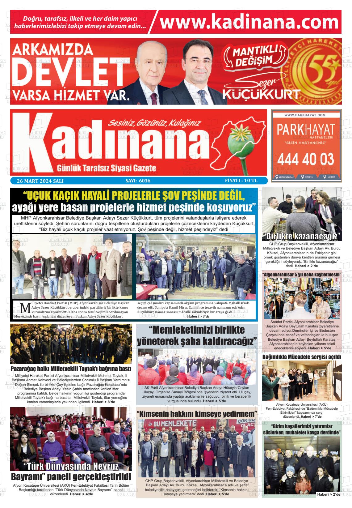 26 Mart 2024 Kadınana Gazete Manşeti