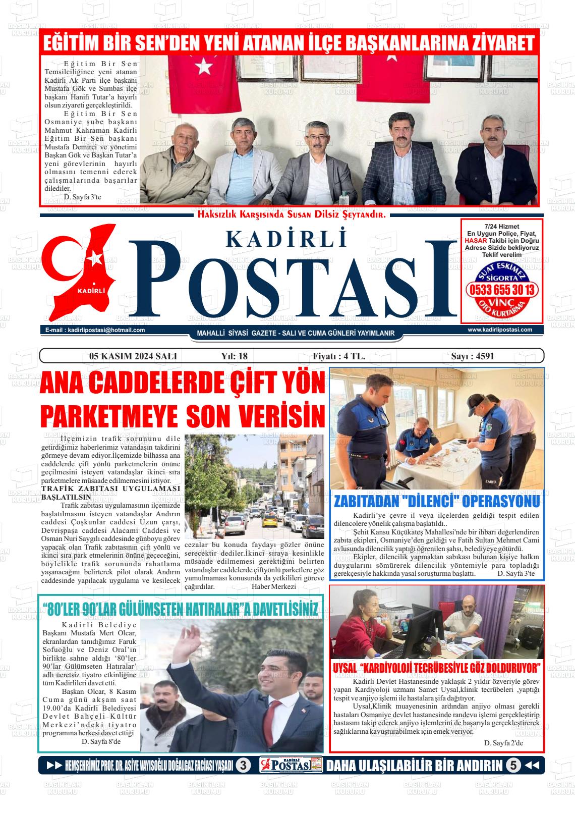 05 Kasım 2024 Kadirli Postası Gazete Manşeti