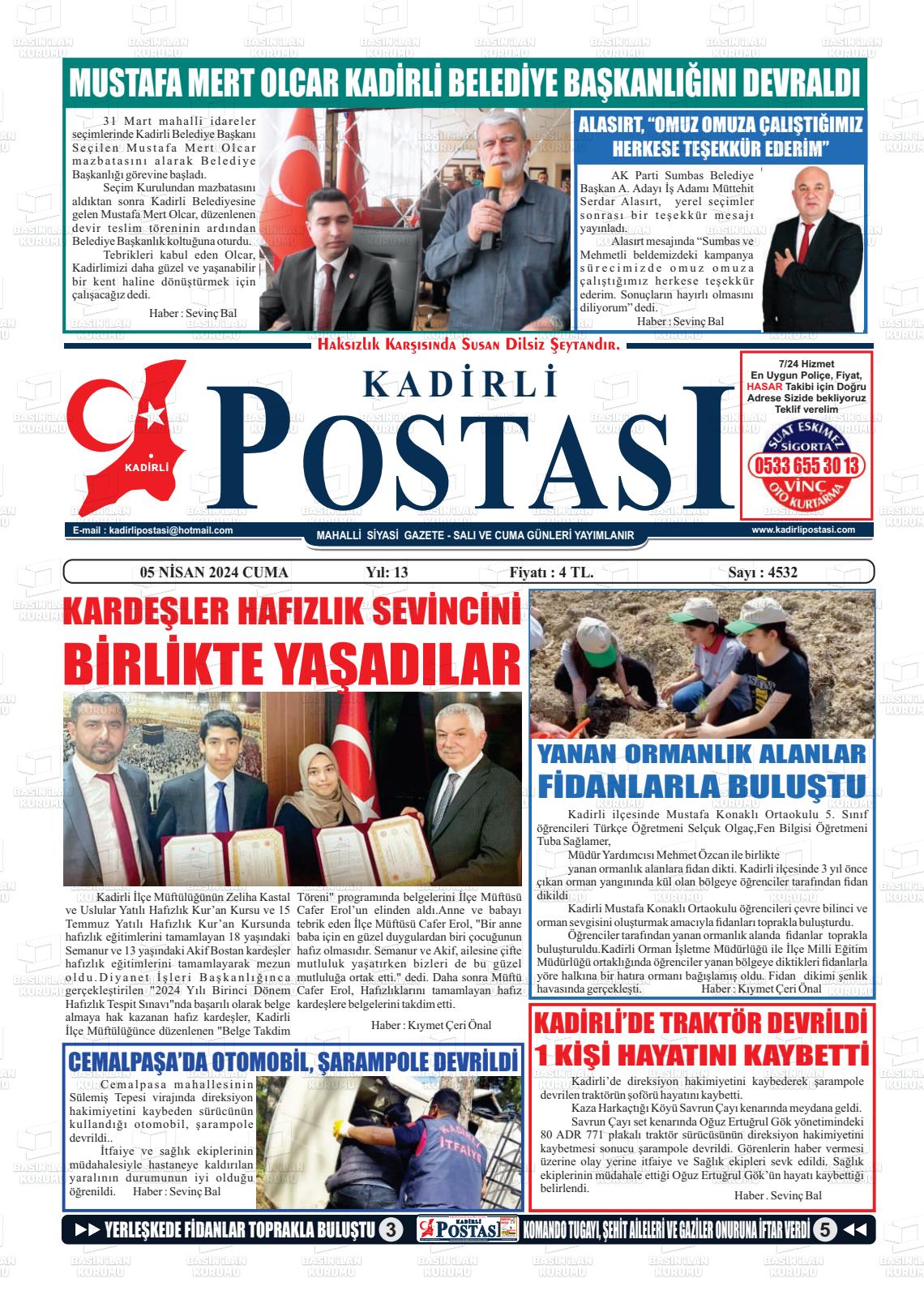 05 Nisan 2024 Kadirli Postası Gazete Manşeti