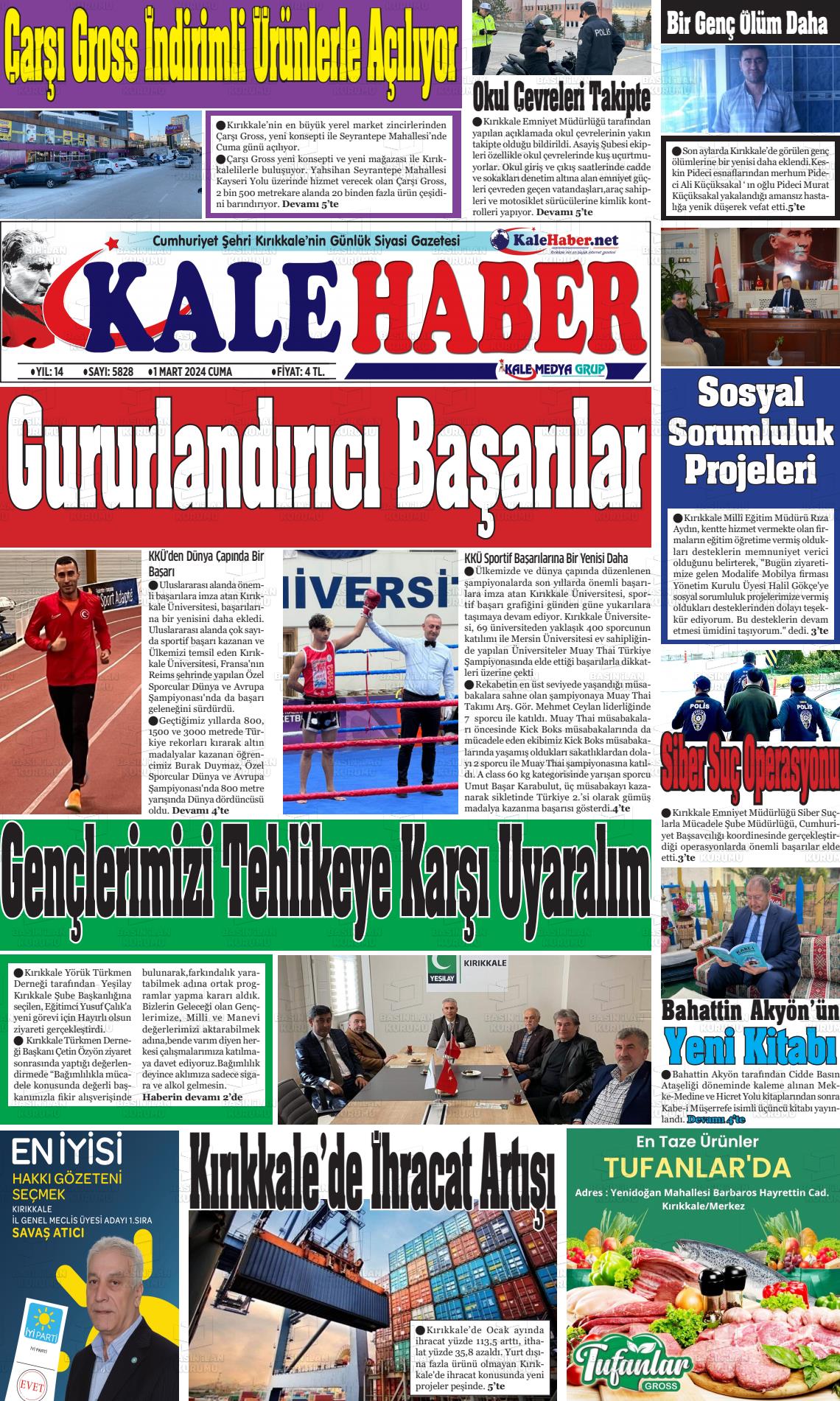 01 Mart 2024 Kale Haber Gazete Manşeti