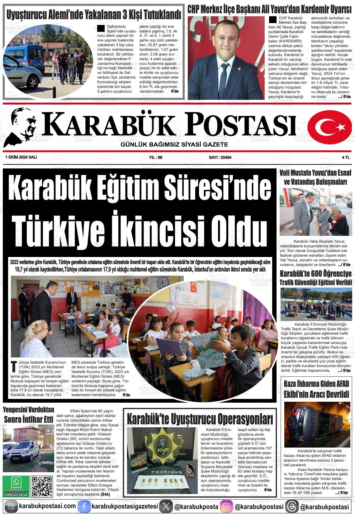 01 Ekim 2024 Karabük Postası Gazete Manşeti