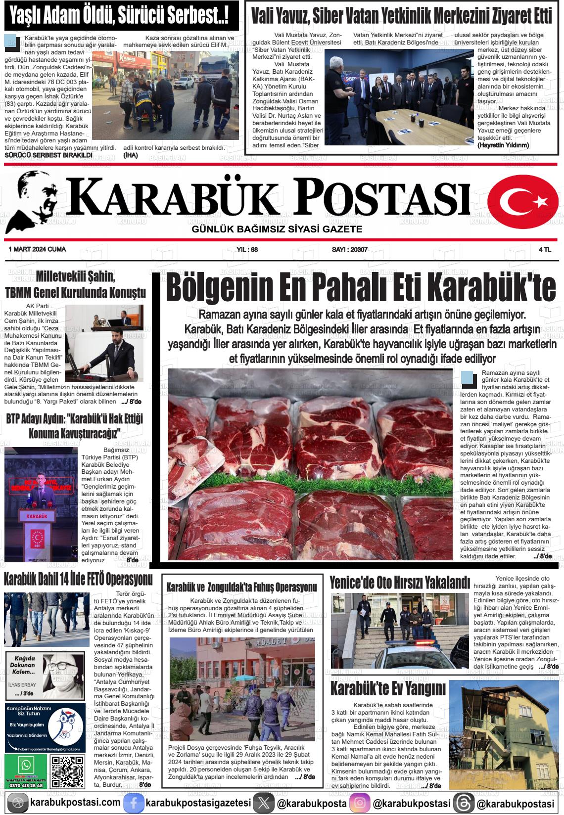 01 Mart 2024 Karabük Postası Gazete Manşeti