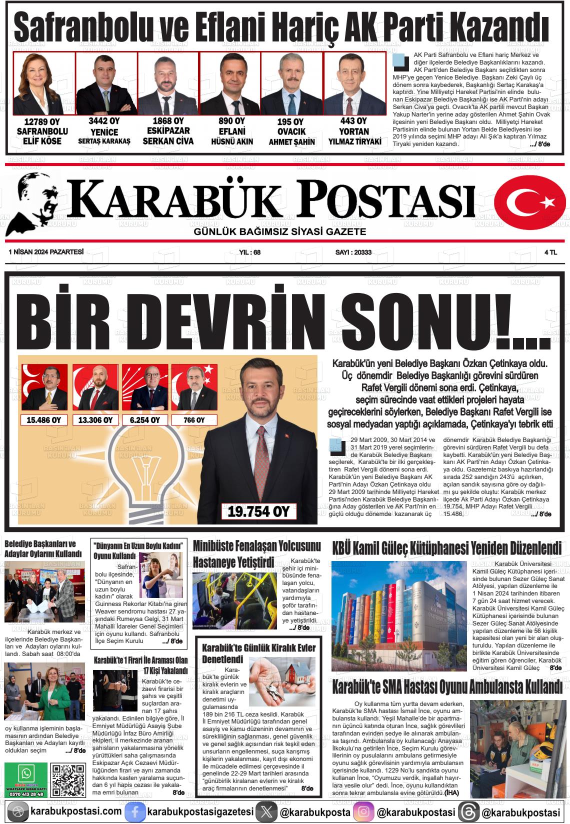 01 Nisan 2024 Karabük Postası Gazete Manşeti