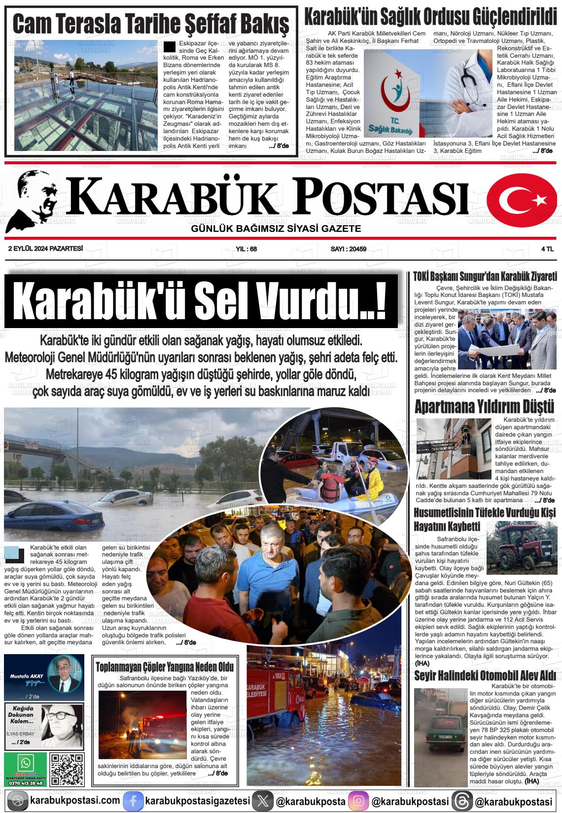 02 Eylül 2024 Karabük Postası Gazete Manşeti