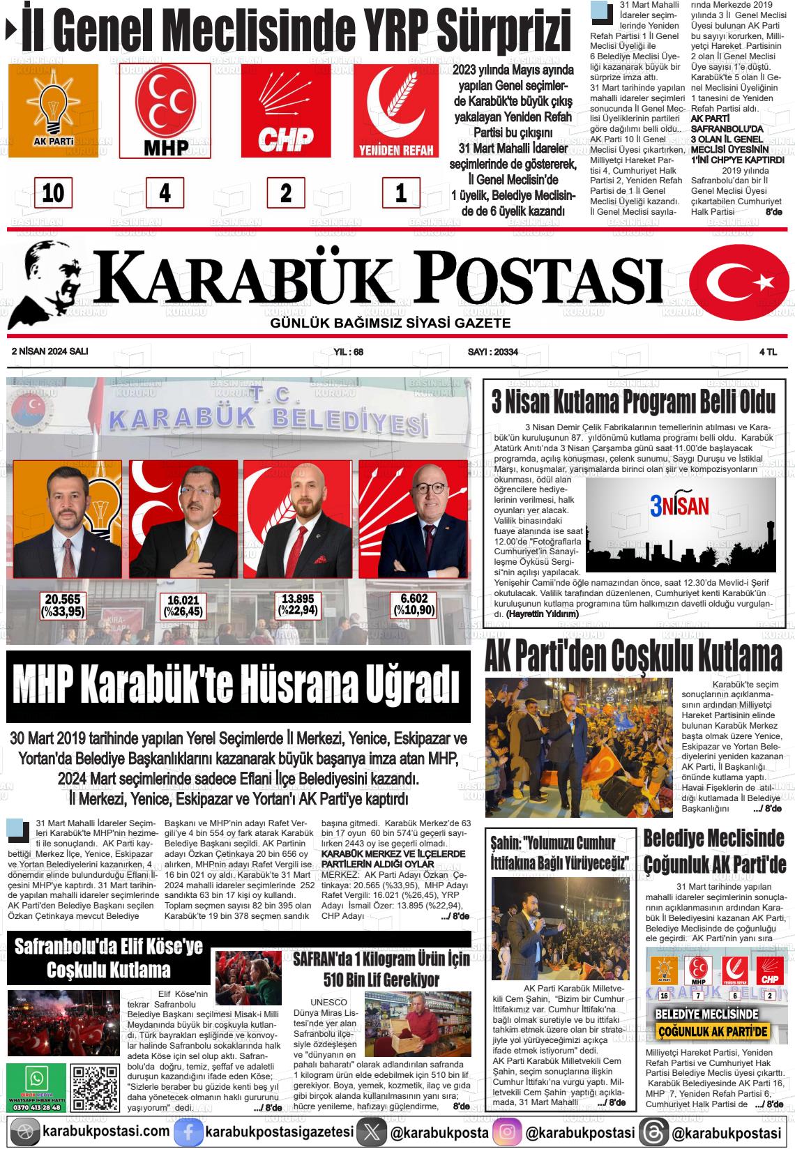 02 Nisan 2024 Karabük Postası Gazete Manşeti