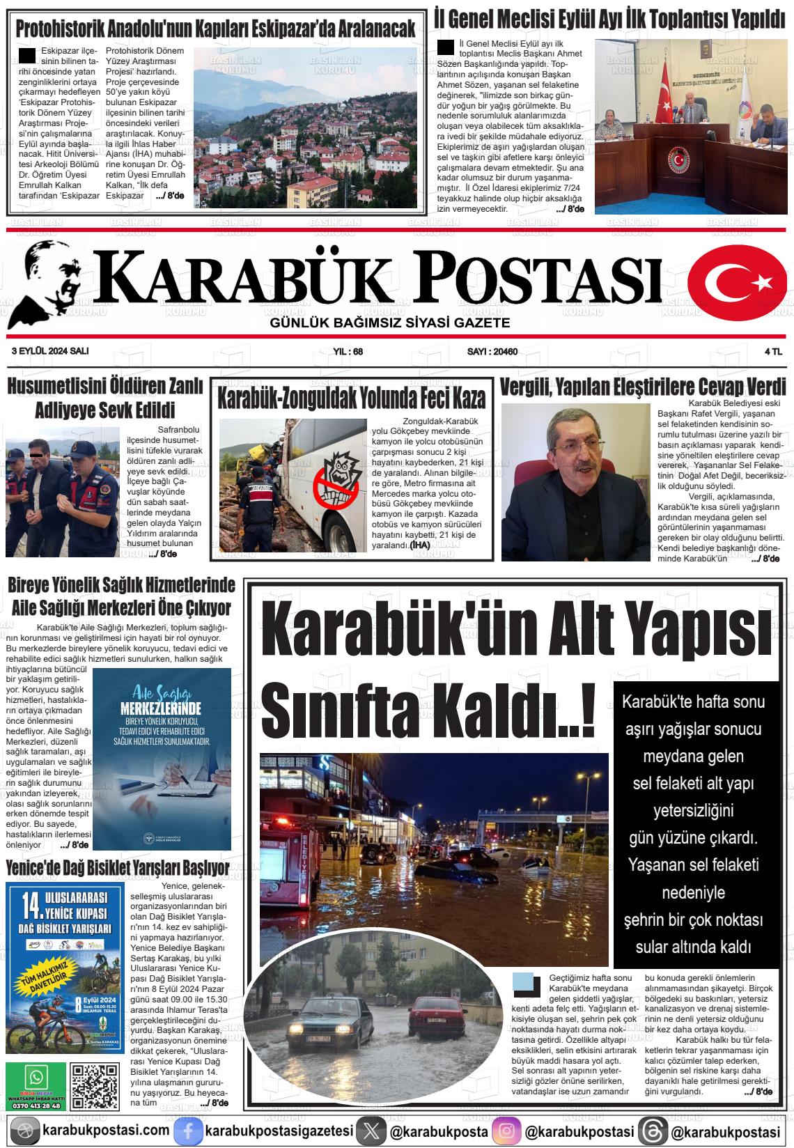 03 Eylül 2024 Karabük Postası Gazete Manşeti