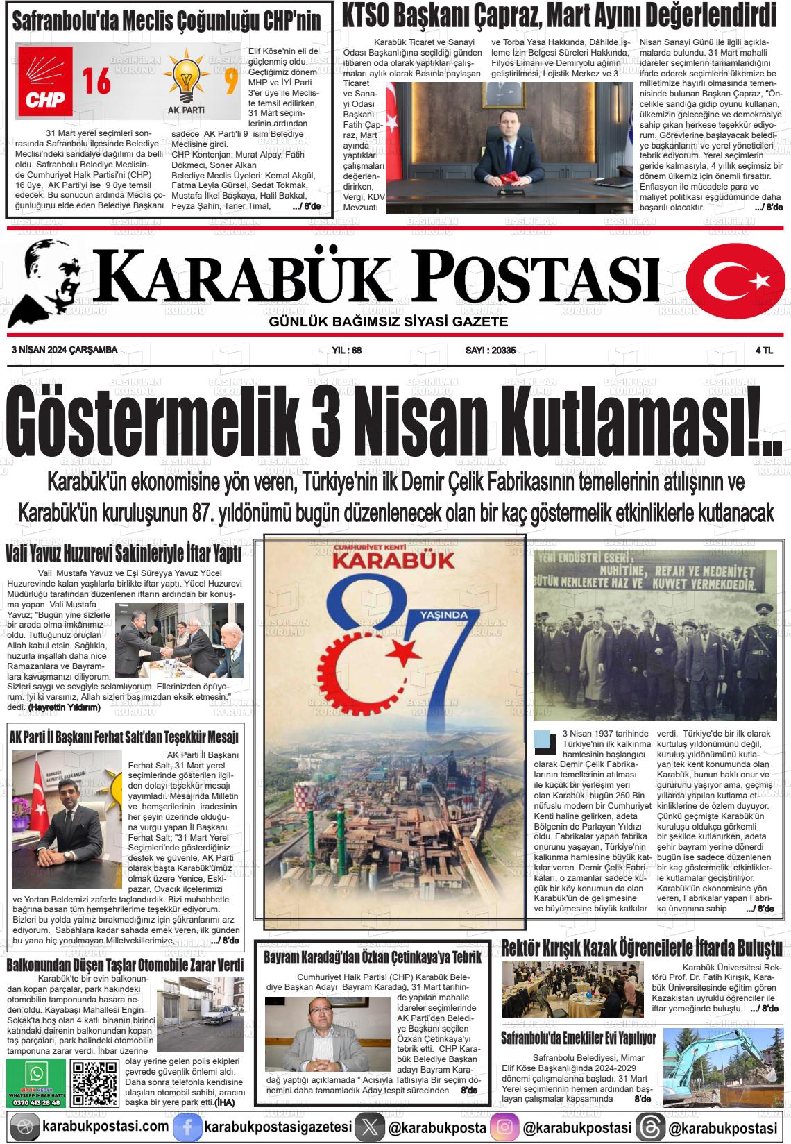 03 Nisan 2024 Karabük Postası Gazete Manşeti