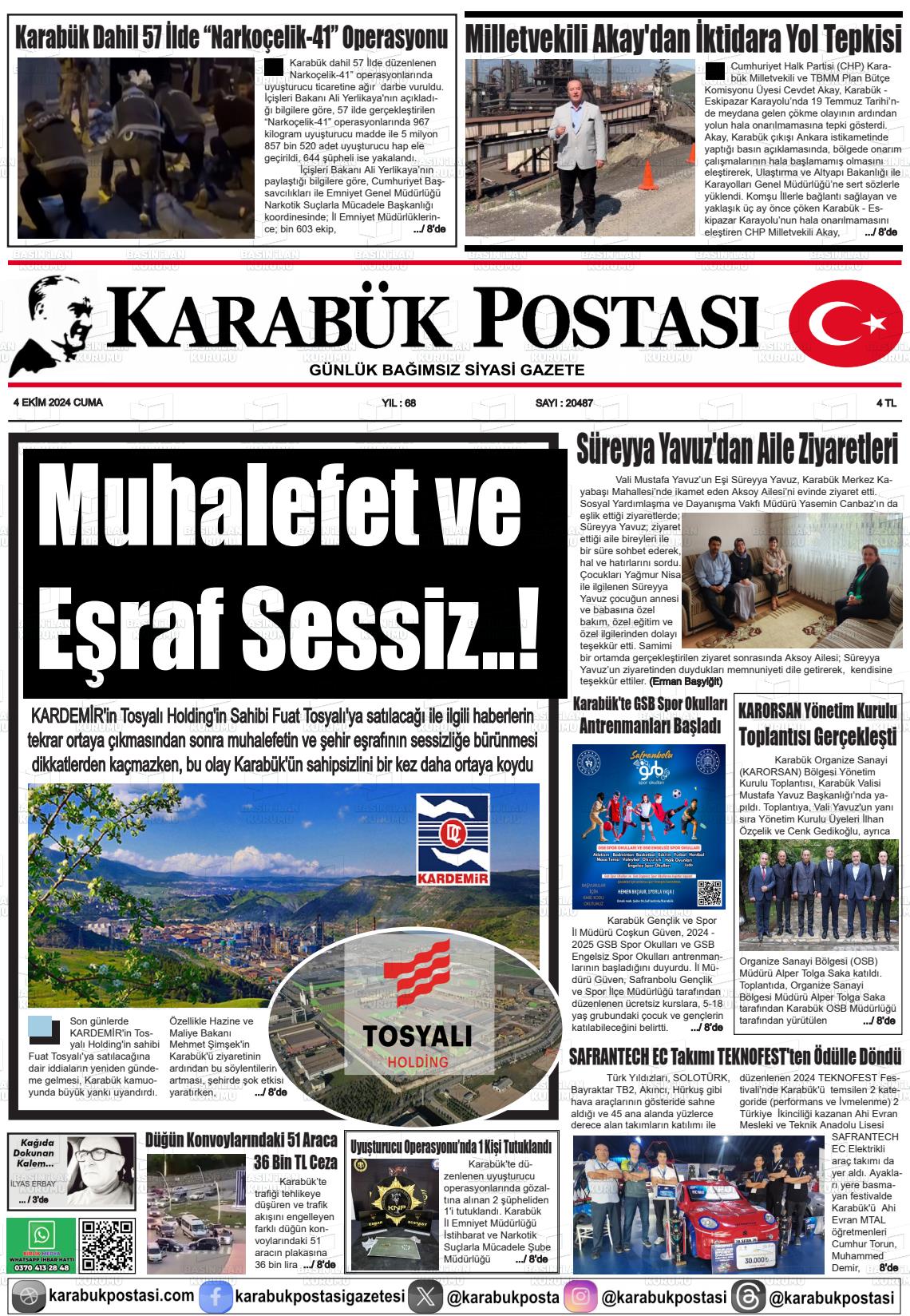 04 Ekim 2024 Karabük Postası Gazete Manşeti