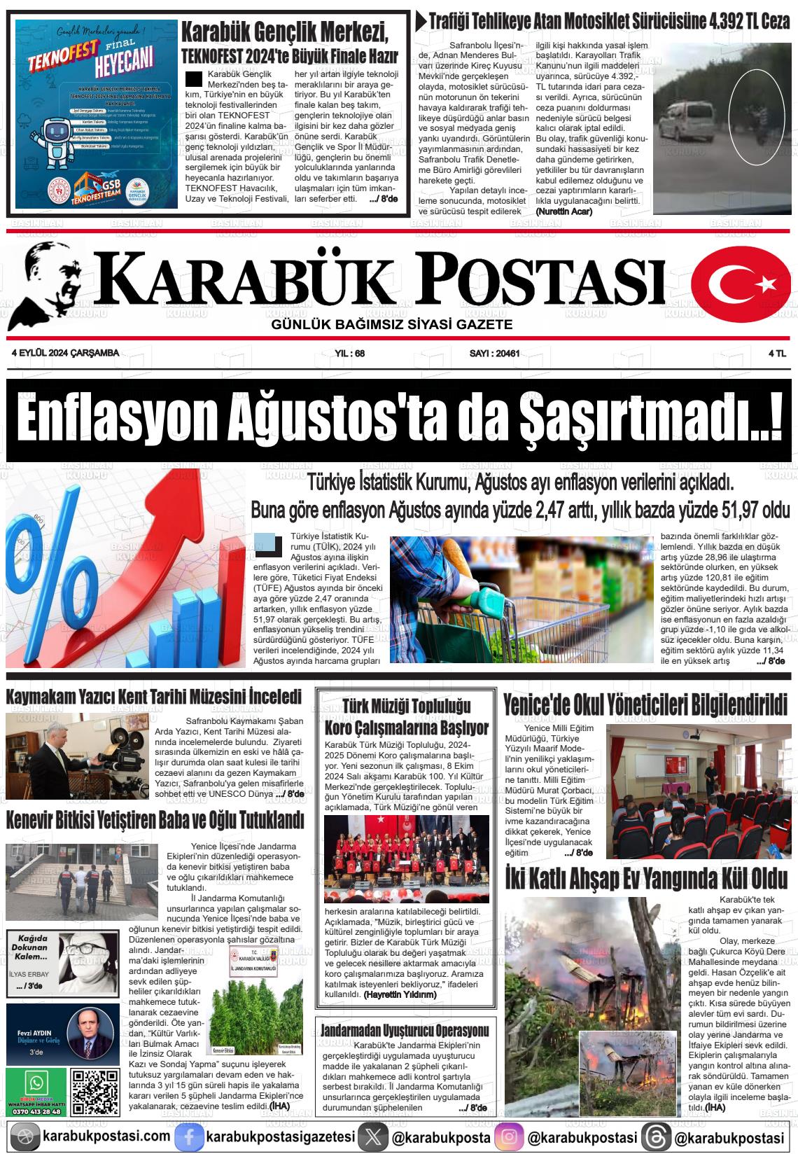 04 Eylül 2024 Karabük Postası Gazete Manşeti