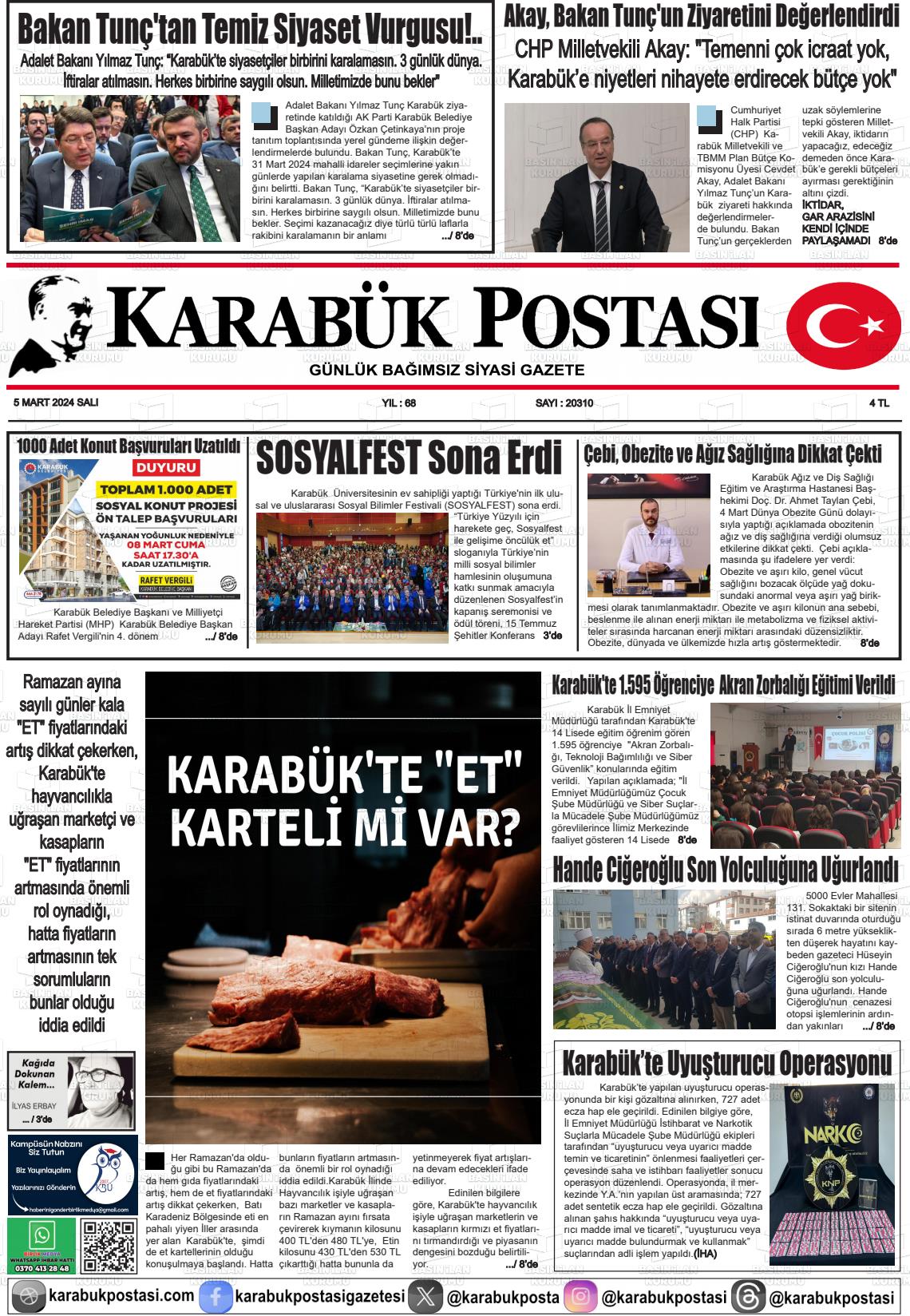 06 Mart 2024 Karabük Postası Gazete Manşeti