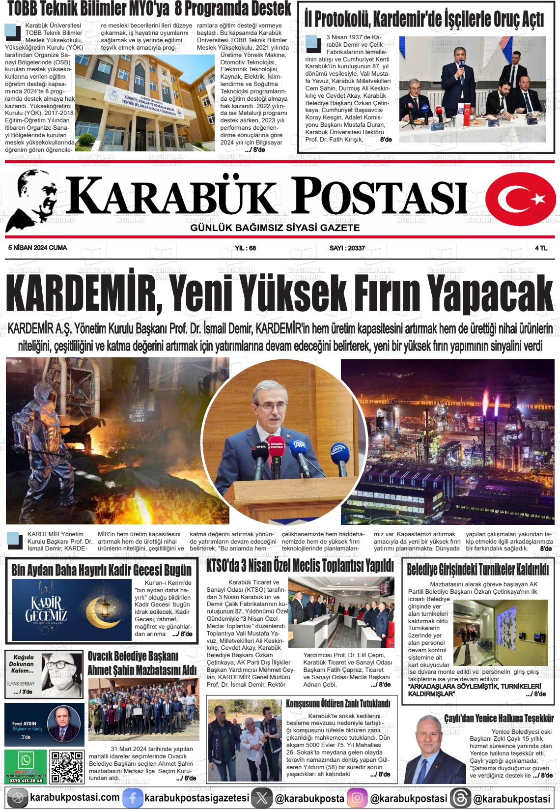 05 Nisan 2024 Karabük Postası Gazete Manşeti