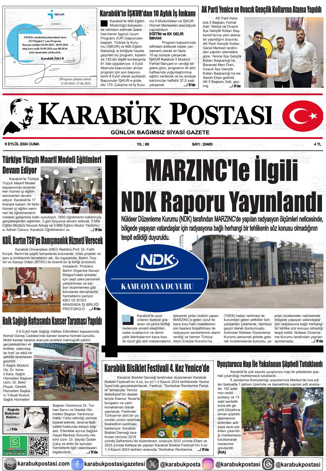 06 Eylül 2024 Karabük Postası Gazete Manşeti