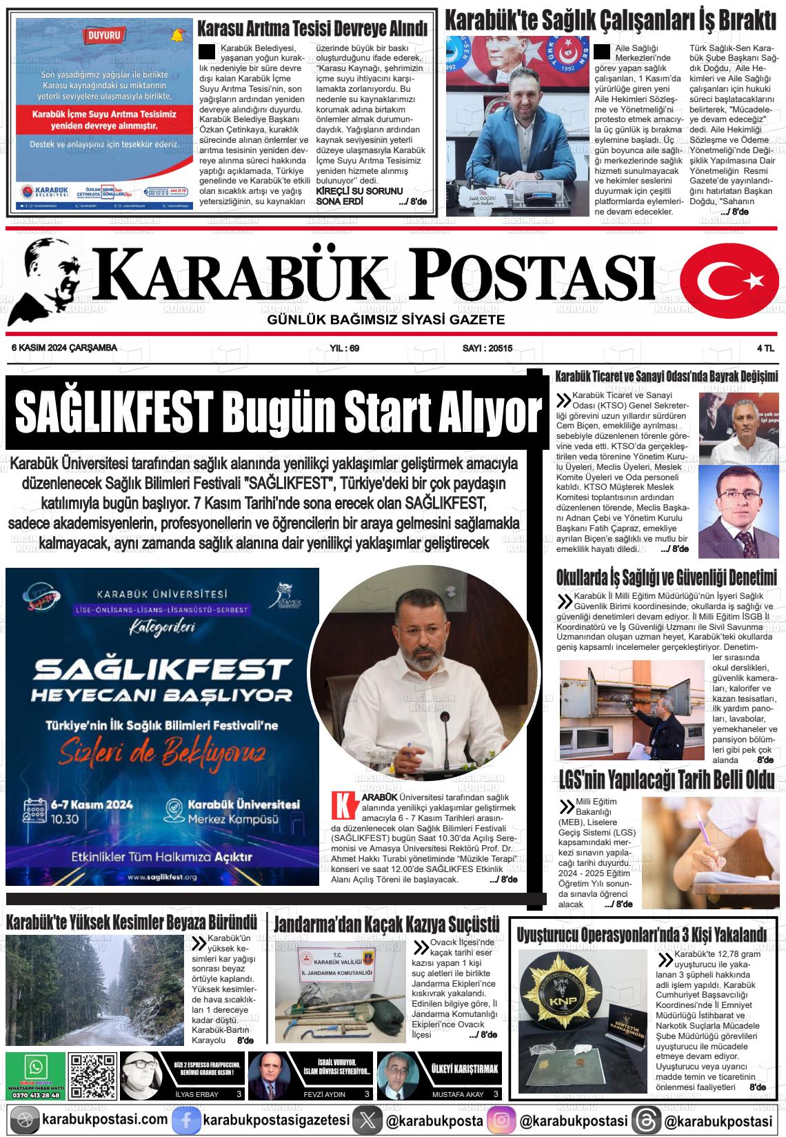 06 Kasım 2024 Karabük Postası Gazete Manşeti