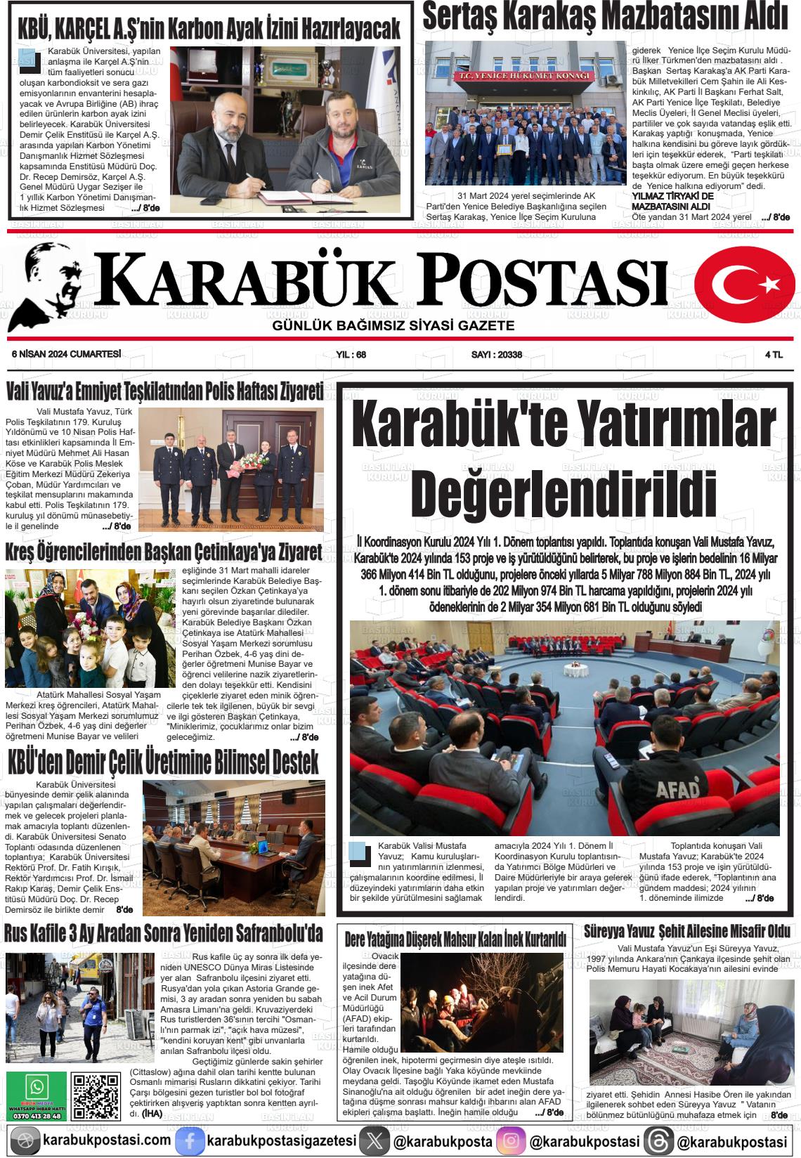 06 Nisan 2024 Karabük Postası Gazete Manşeti