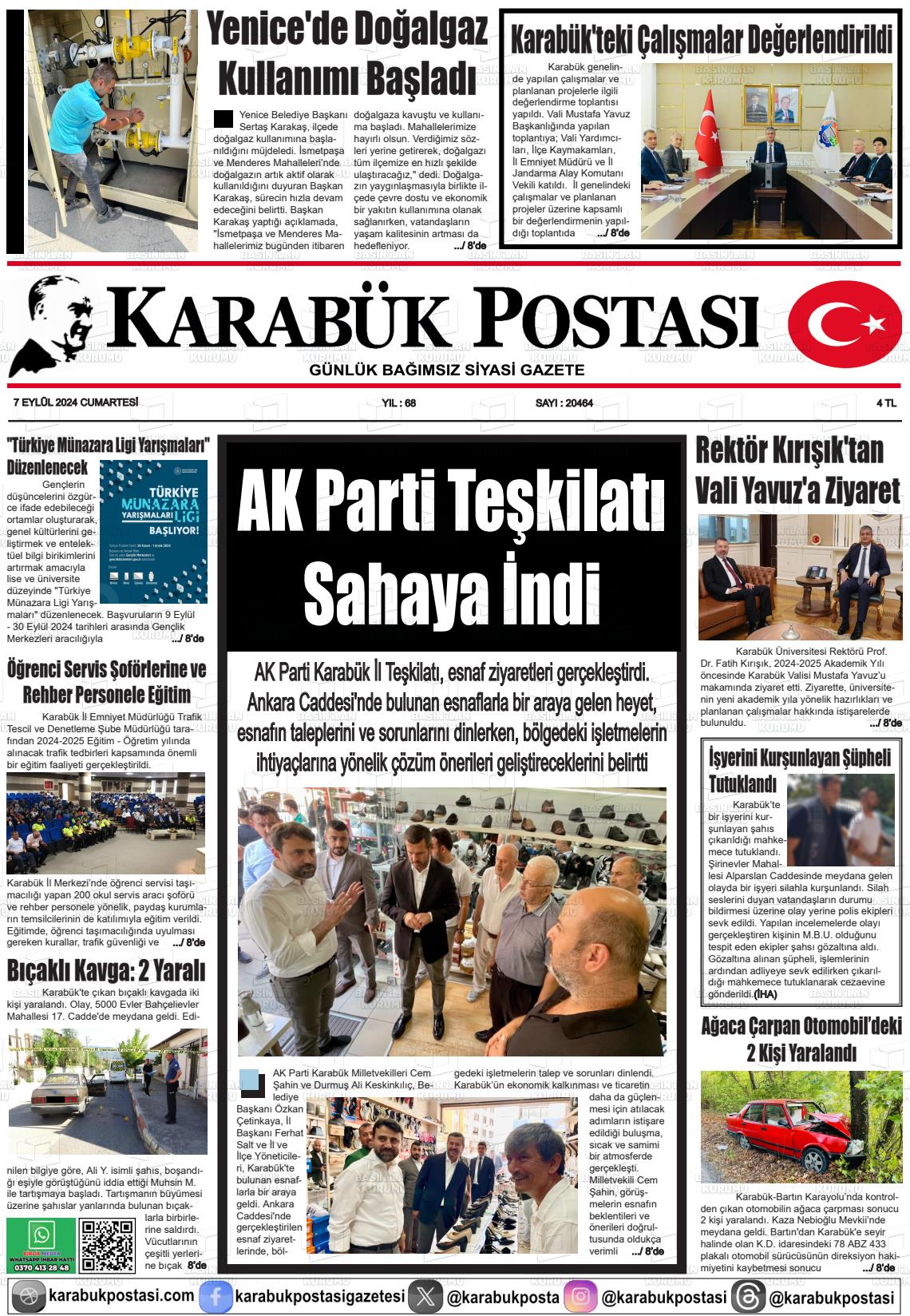 07 Eylül 2024 Karabük Postası Gazete Manşeti