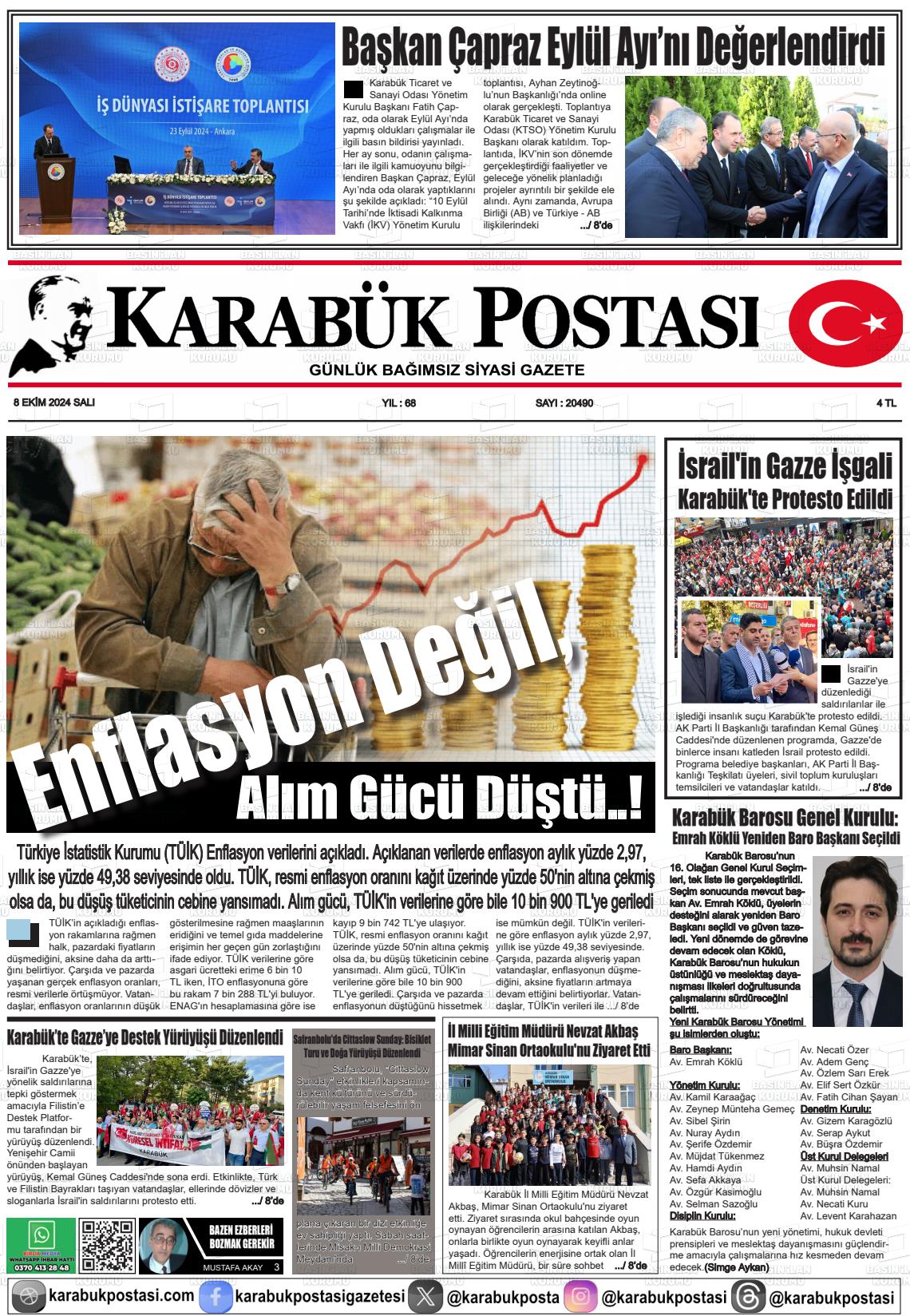 08 Ekim 2024 Karabük Postası Gazete Manşeti