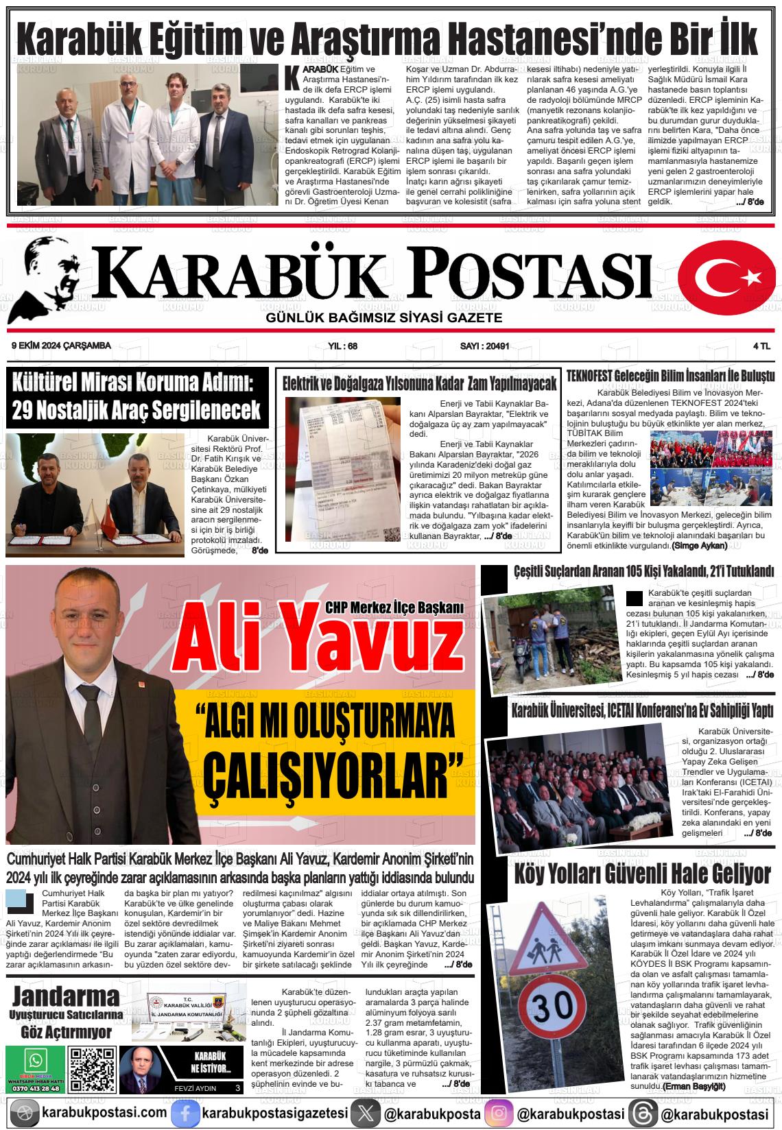 09 Ekim 2024 Karabük Postası Gazete Manşeti