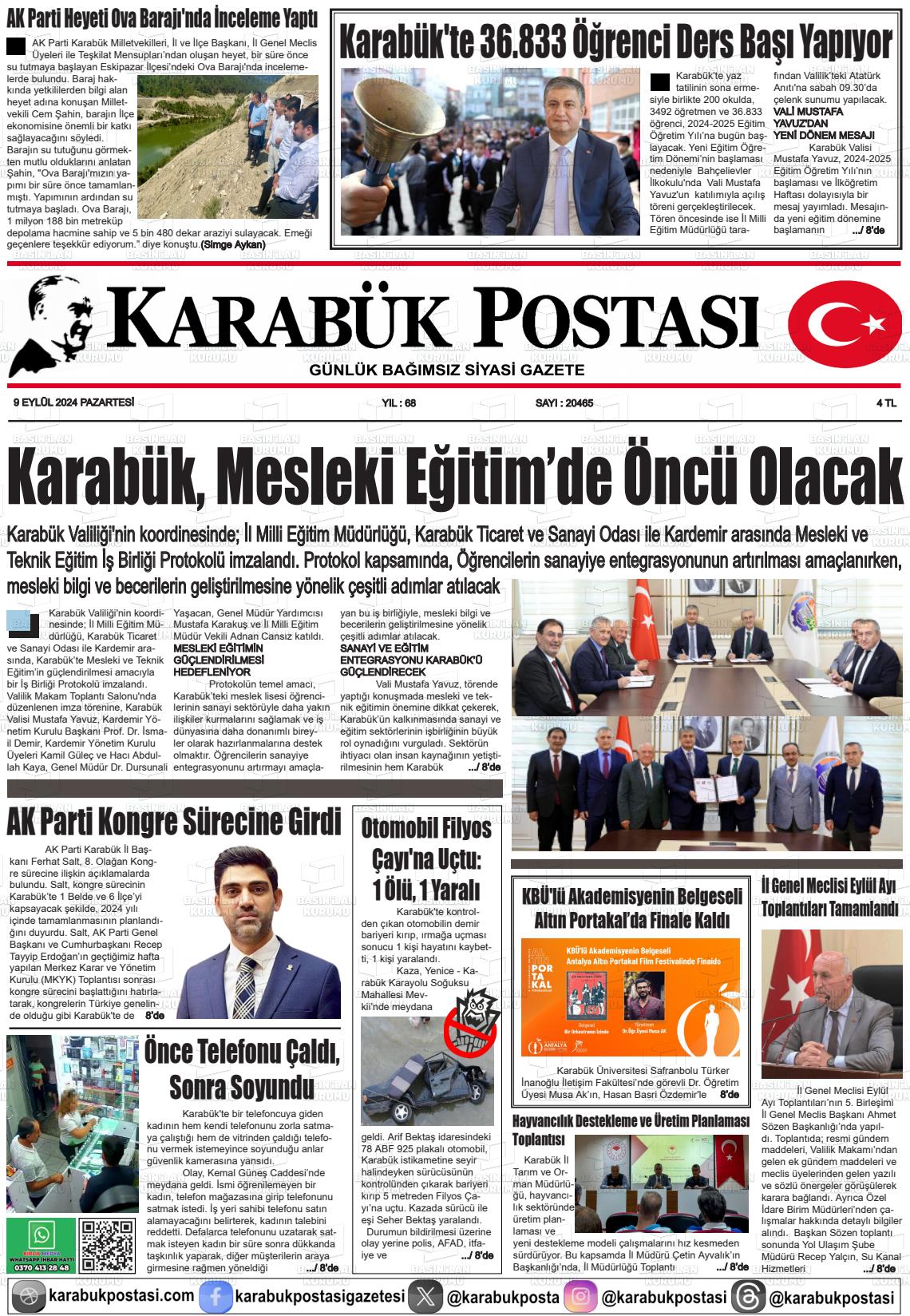 09 Eylül 2024 Karabük Postası Gazete Manşeti