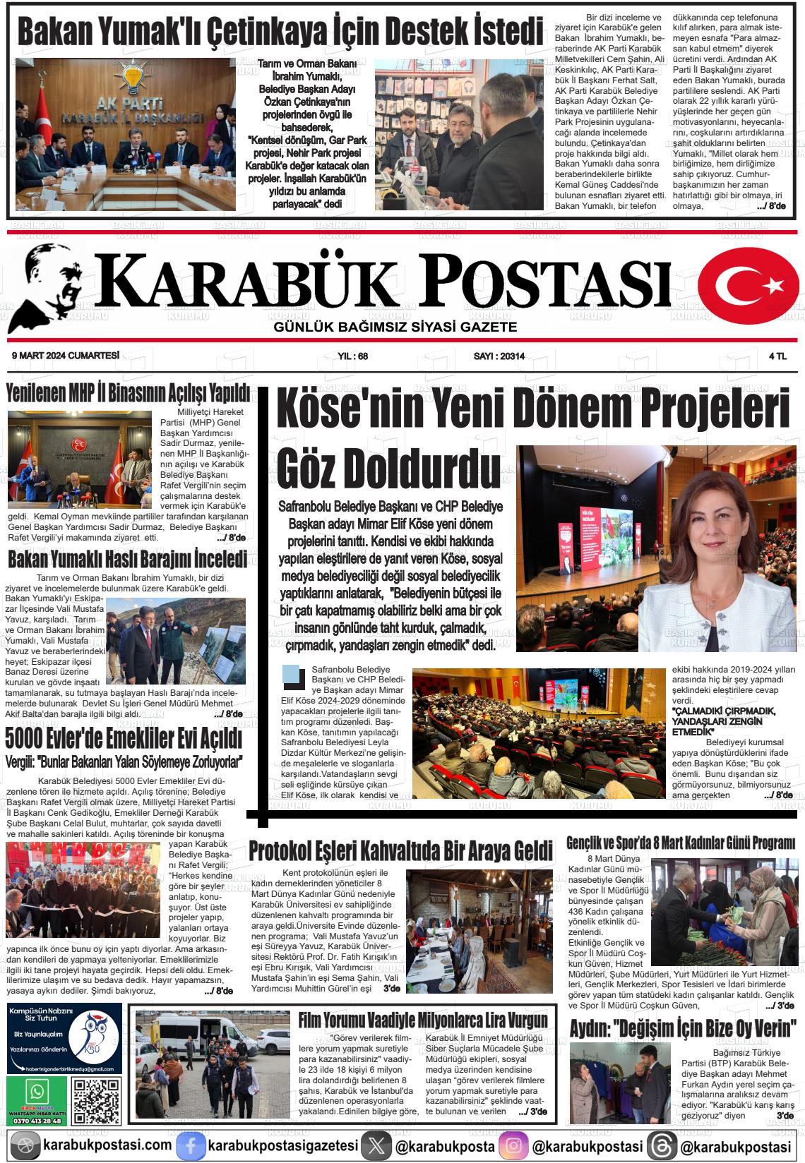 09 Mart 2024 Karabük Postası Gazete Manşeti