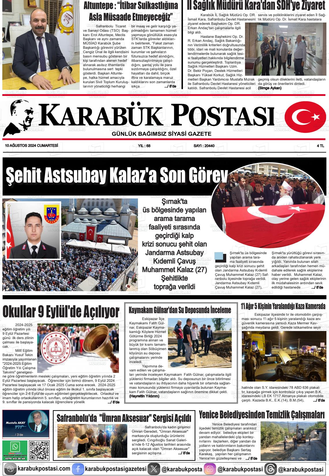 10 Ağustos 2024 Karabük Postası Gazete Manşeti