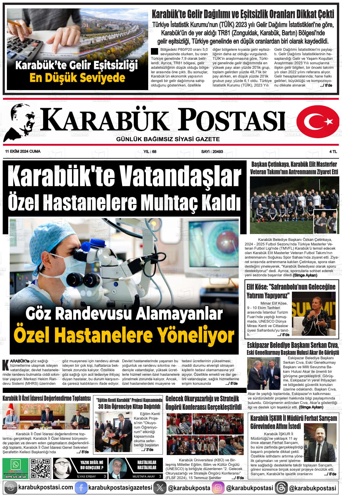 11 Ekim 2024 Karabük Postası Gazete Manşeti