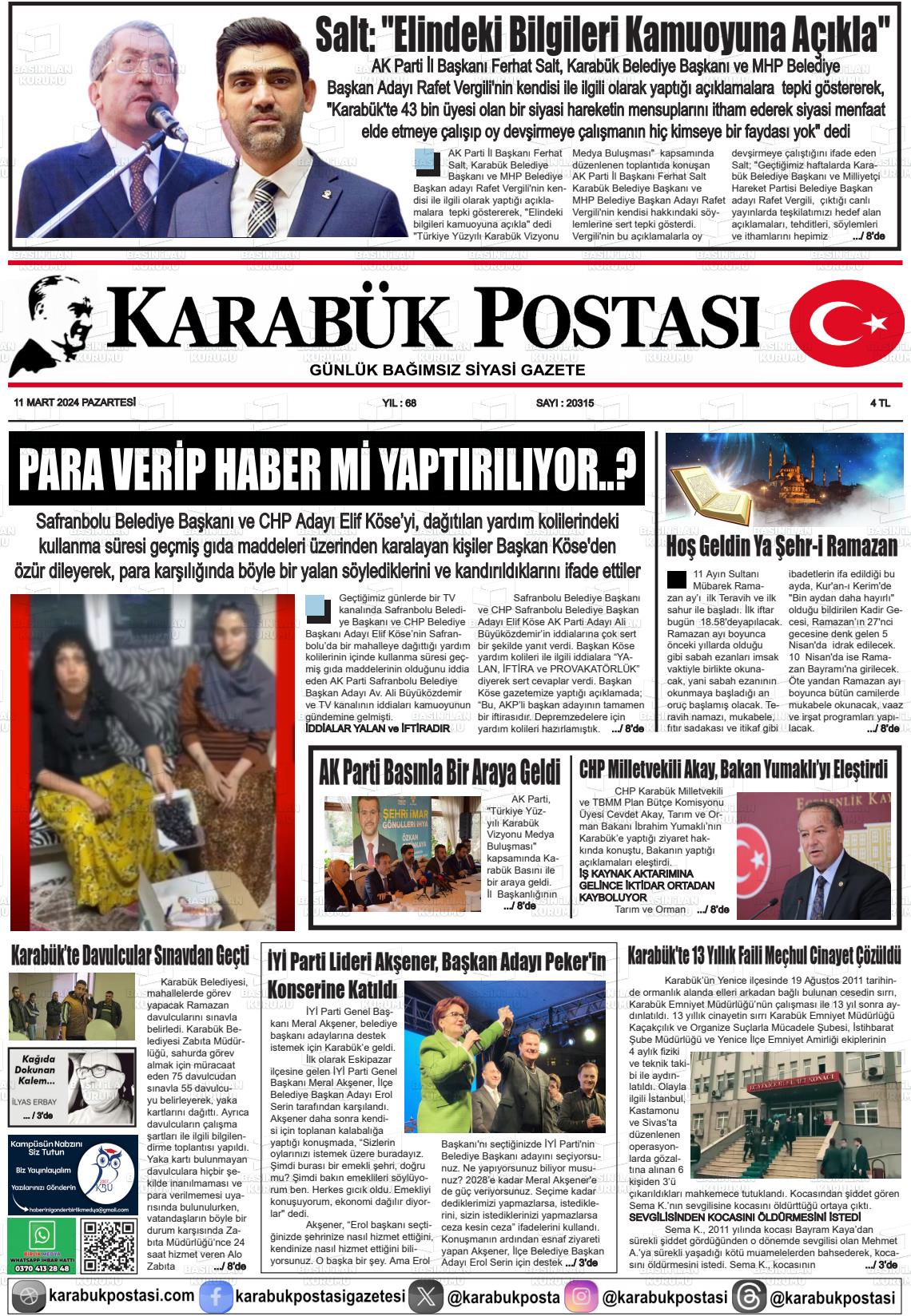 11 Mart 2024 Karabük Postası Gazete Manşeti