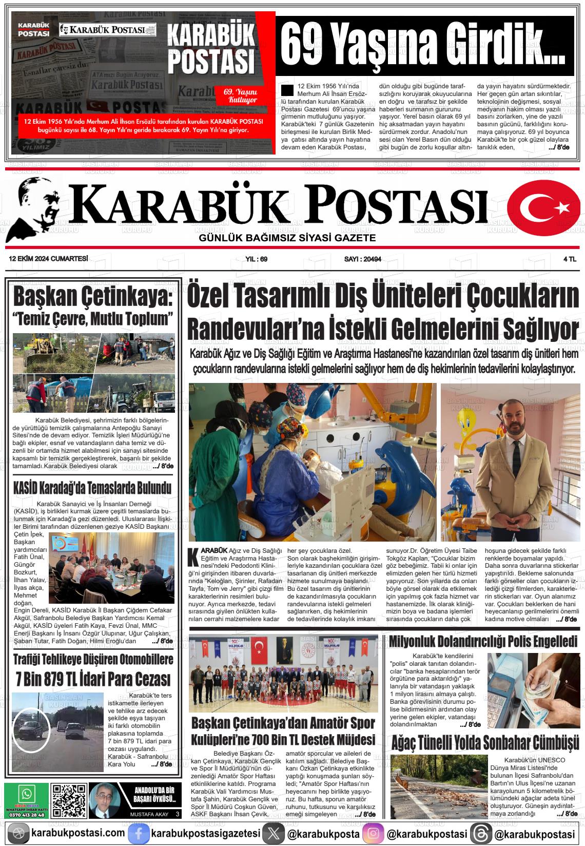 12 Ekim 2024 Karabük Postası Gazete Manşeti