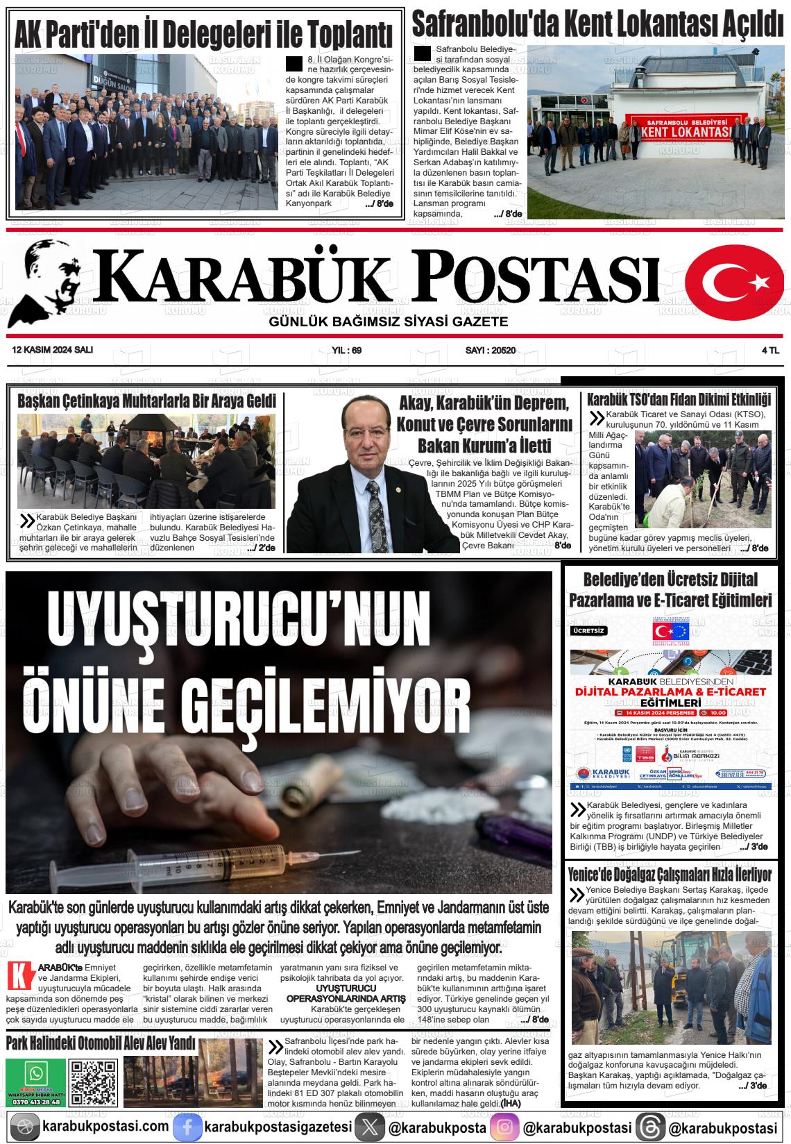 12 Kasım 2024 Karabük Postası Gazete Manşeti