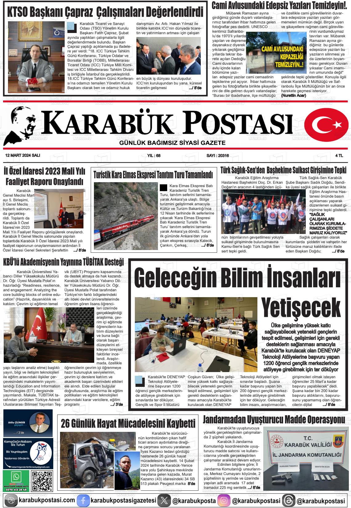 12 Mart 2024 Karabük Postası Gazete Manşeti