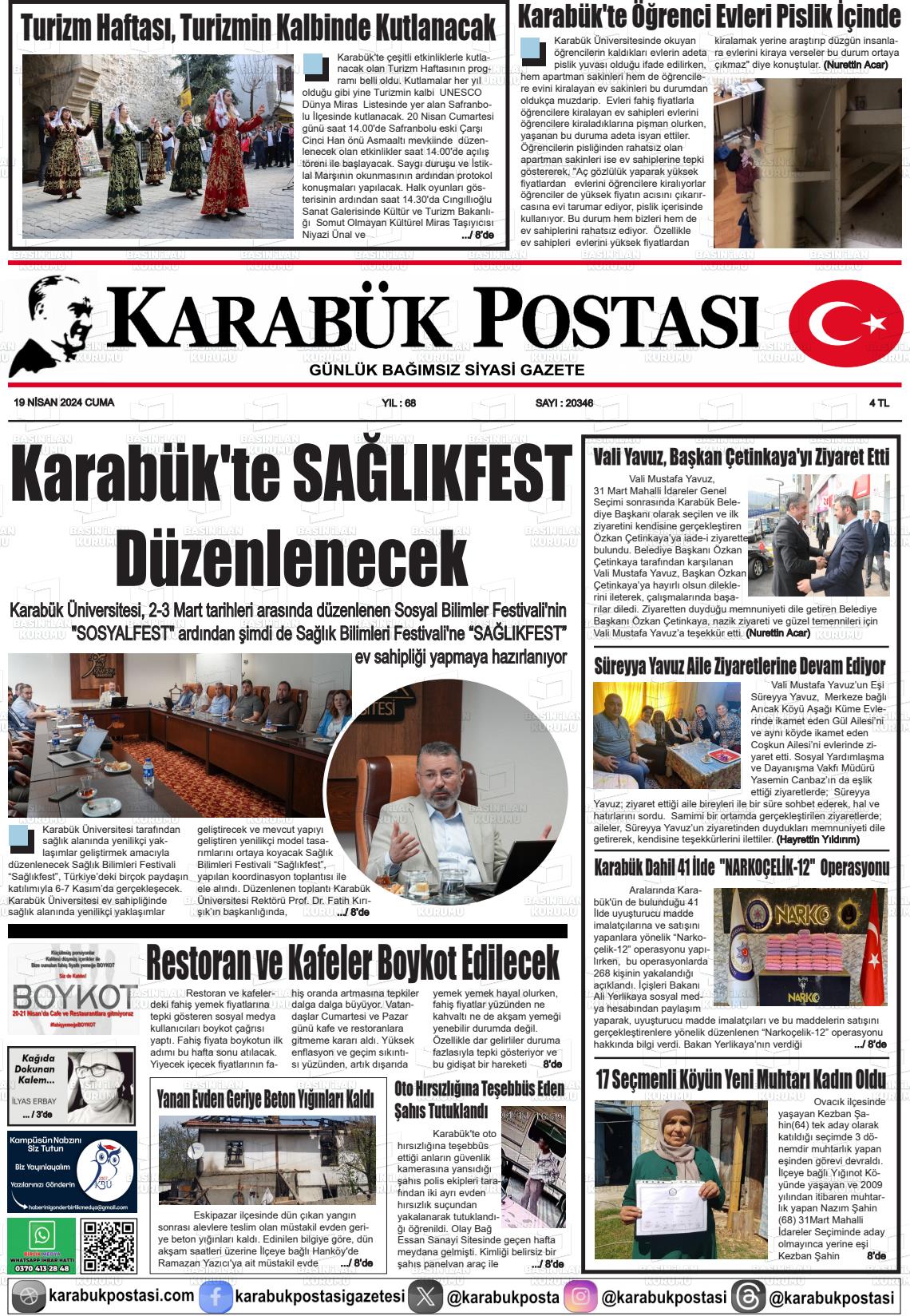 19 Nisan 2024 Karabük Postası Gazete Manşeti