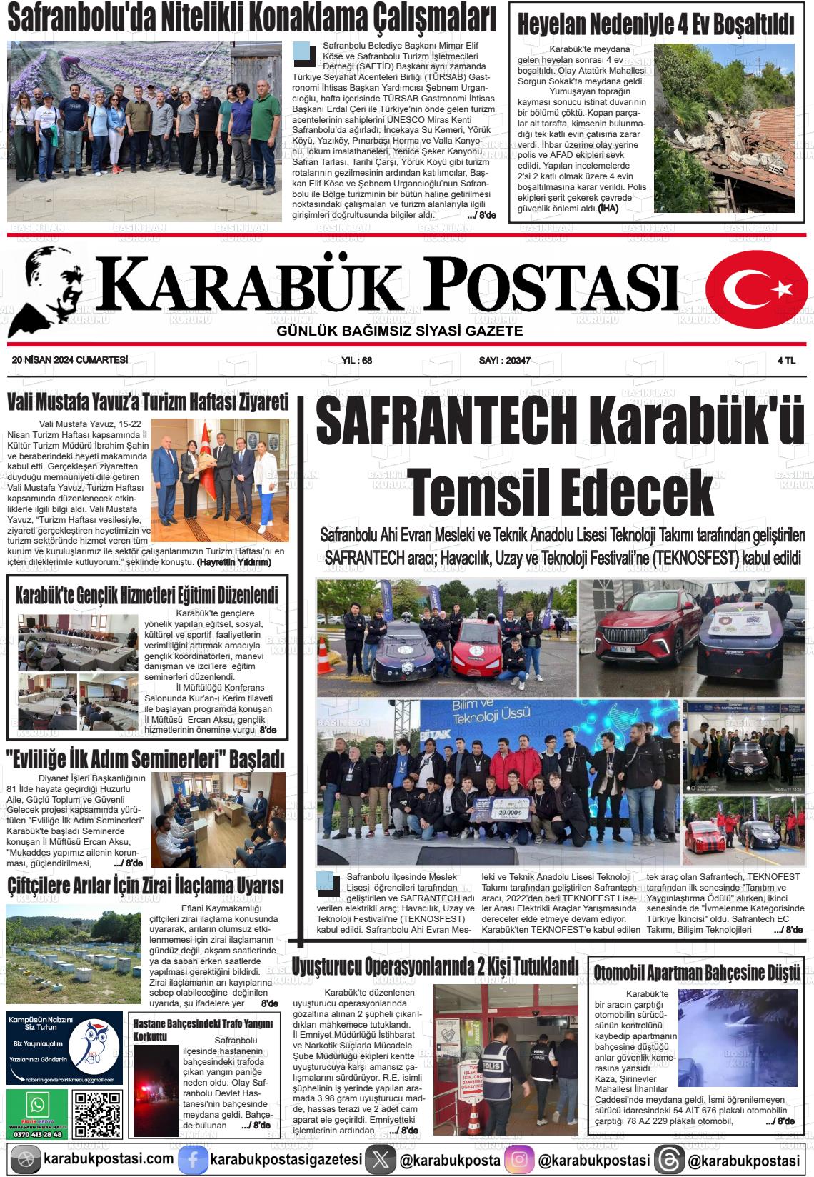 20 Nisan 2024 Karabük Postası Gazete Manşeti