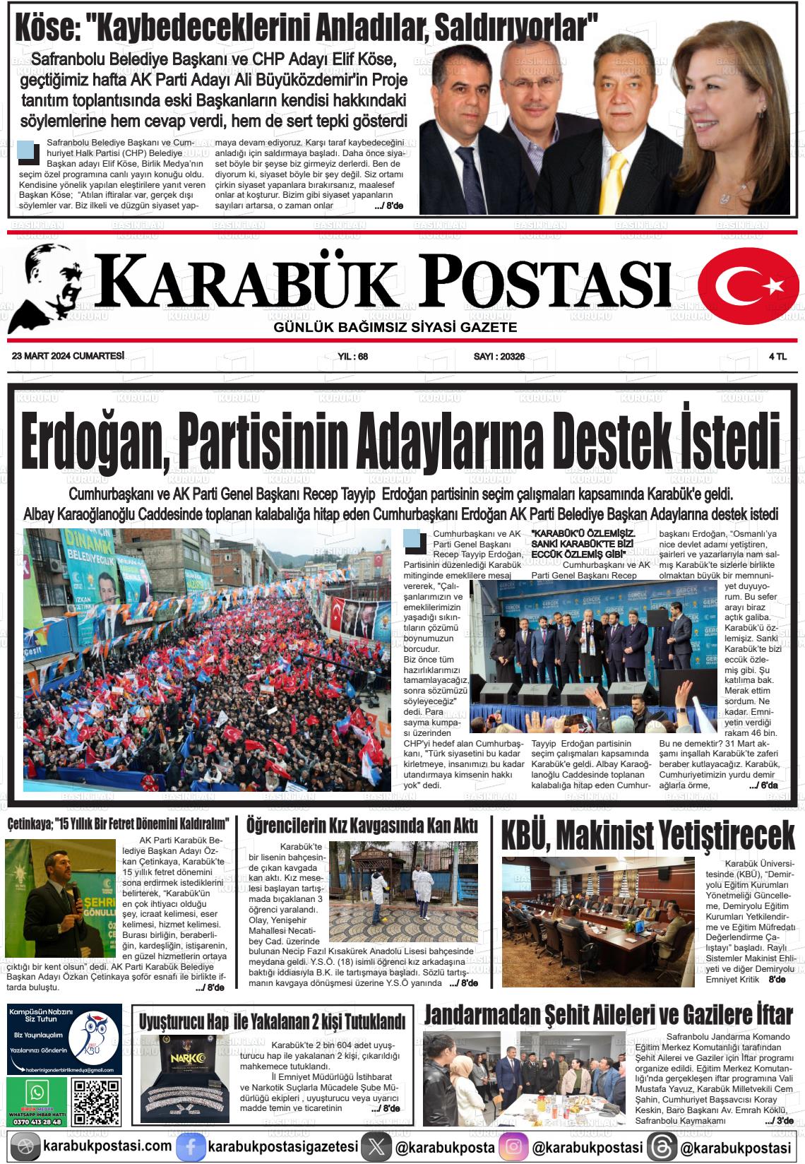 23 Mart 2024 Karabük Postası Gazete Manşeti