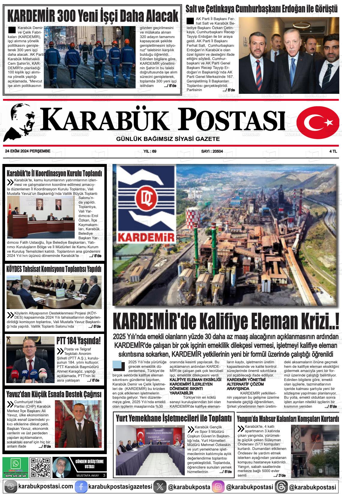 24 Ekim 2024 Karabük Postası Gazete Manşeti