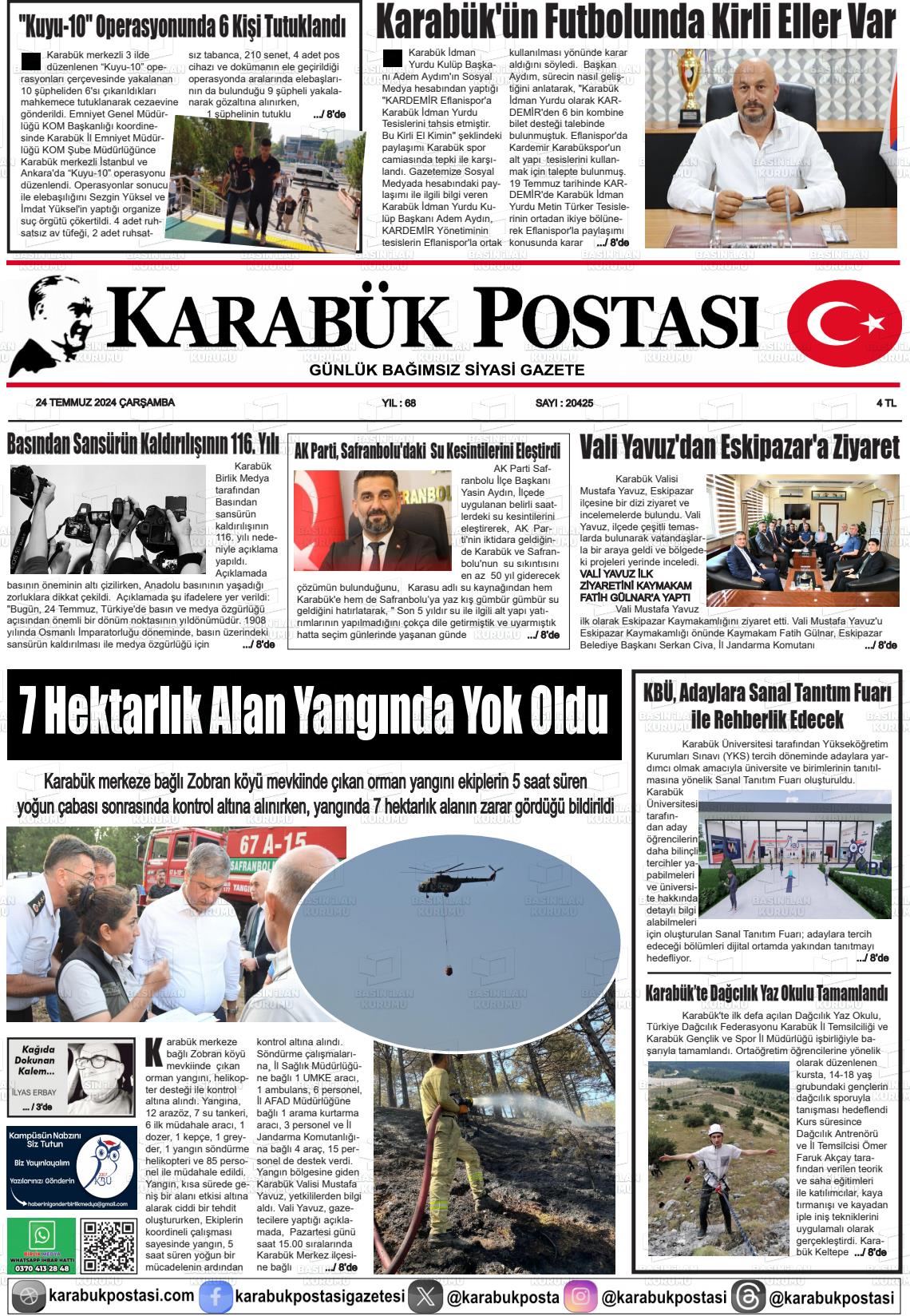 24 Temmuz 2024 Karabük Postası Gazete Manşeti