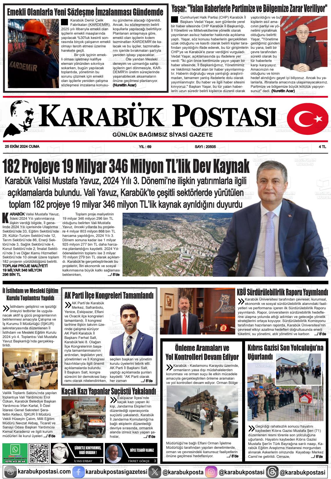 25 Ekim 2024 Karabük Postası Gazete Manşeti