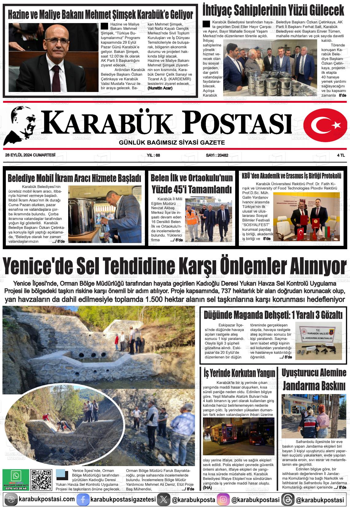 28 Eylül 2024 Karabük Postası Gazete Manşeti