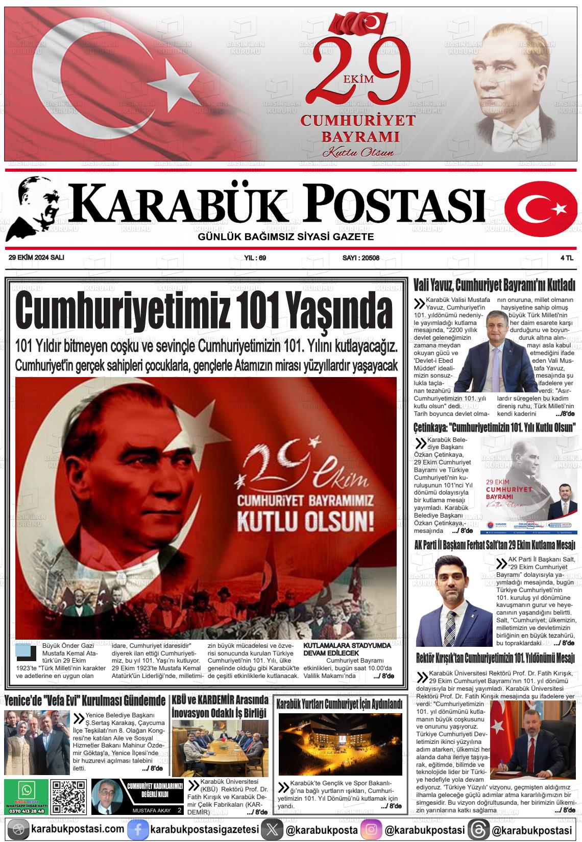 29 Ekim 2024 Karabük Postası Gazete Manşeti