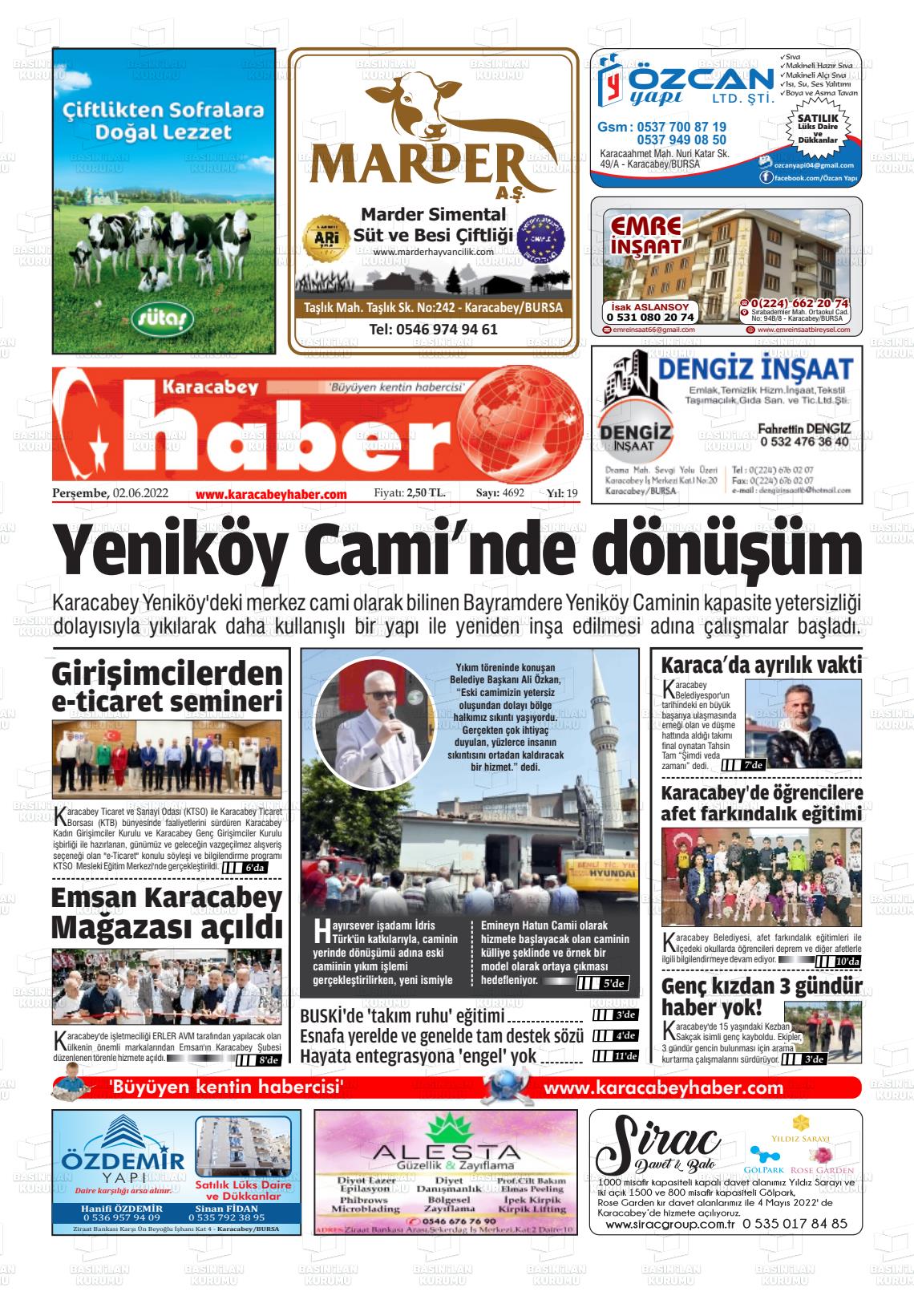 31 Temmuz 2022 Karacabey Haber Gazete Manşeti