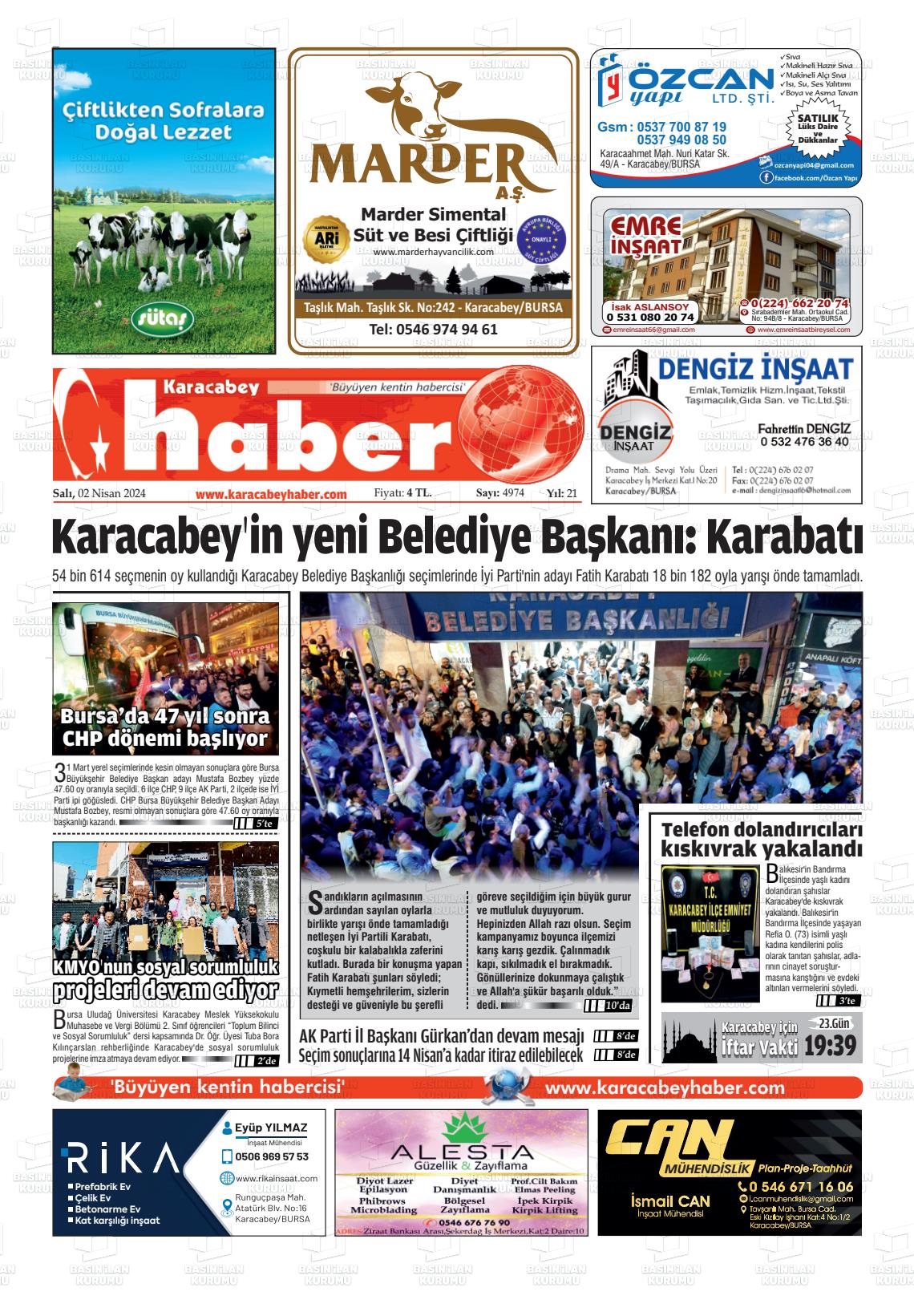 02 Nisan 2024 Karacabey Haber Gazete Manşeti